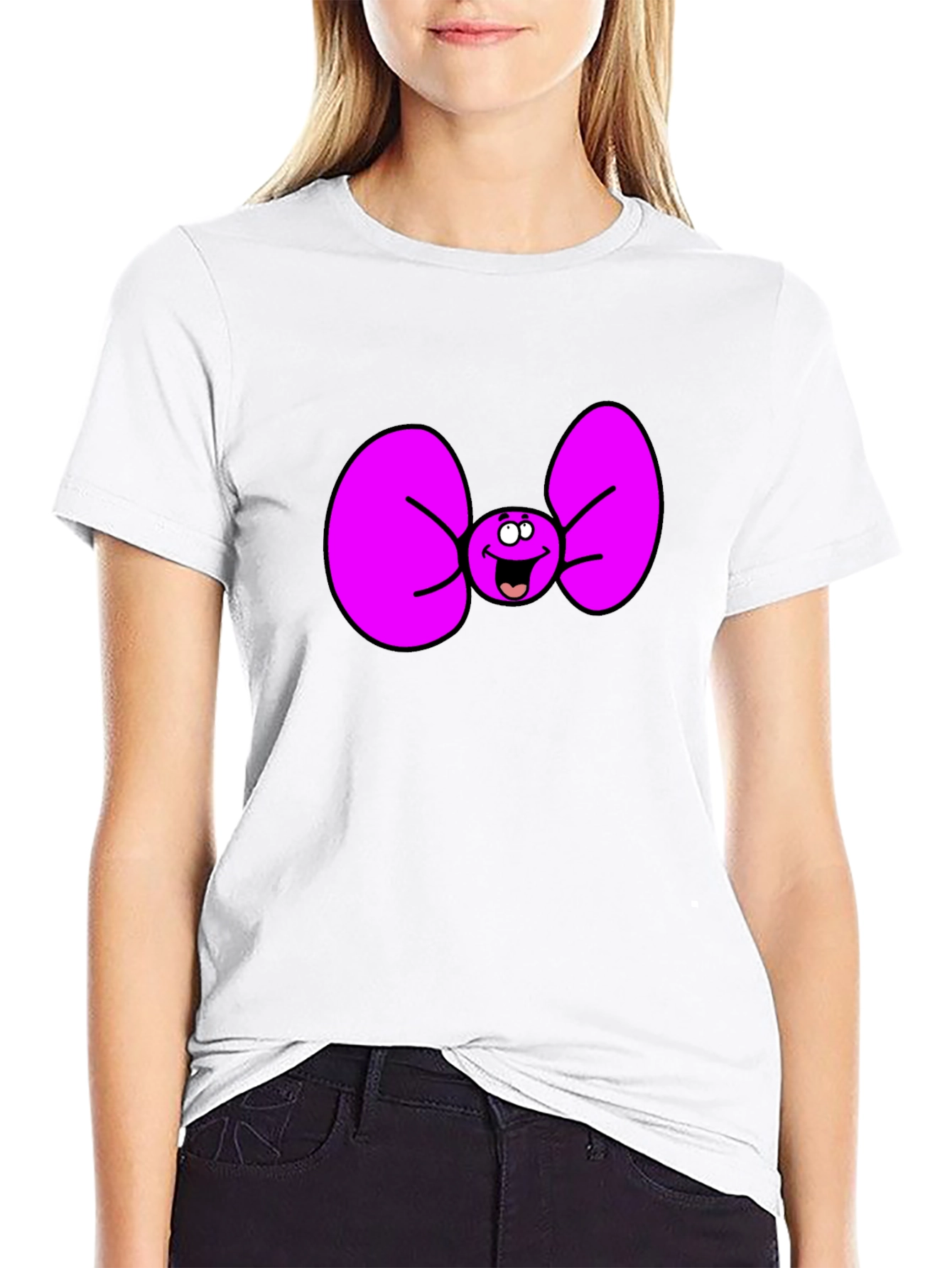 Black Funny Cartoon Bow Tie Graphic Tee view 9