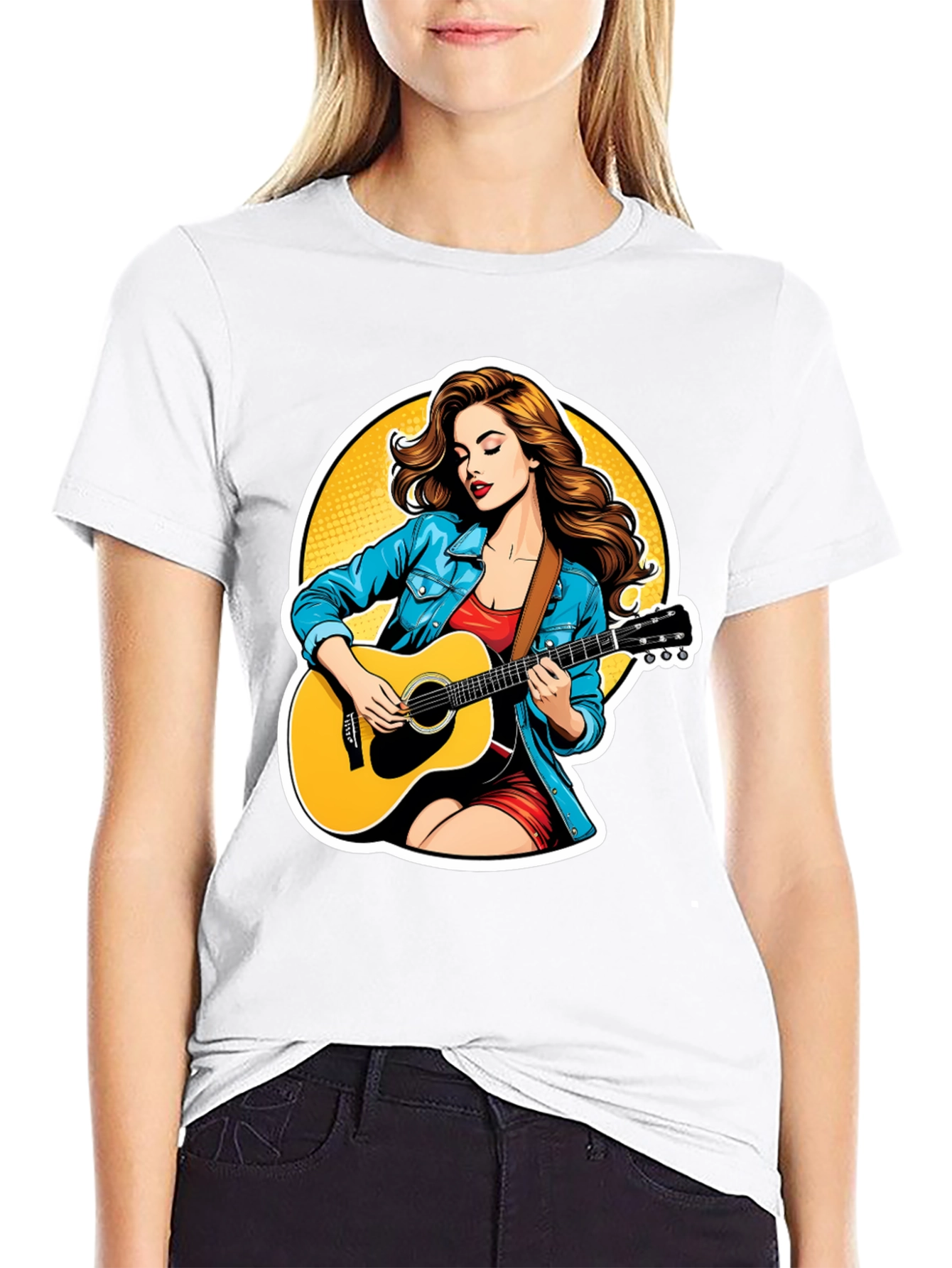 Black Guitar Girl Graphic Tee - Cool Casual Style view 9