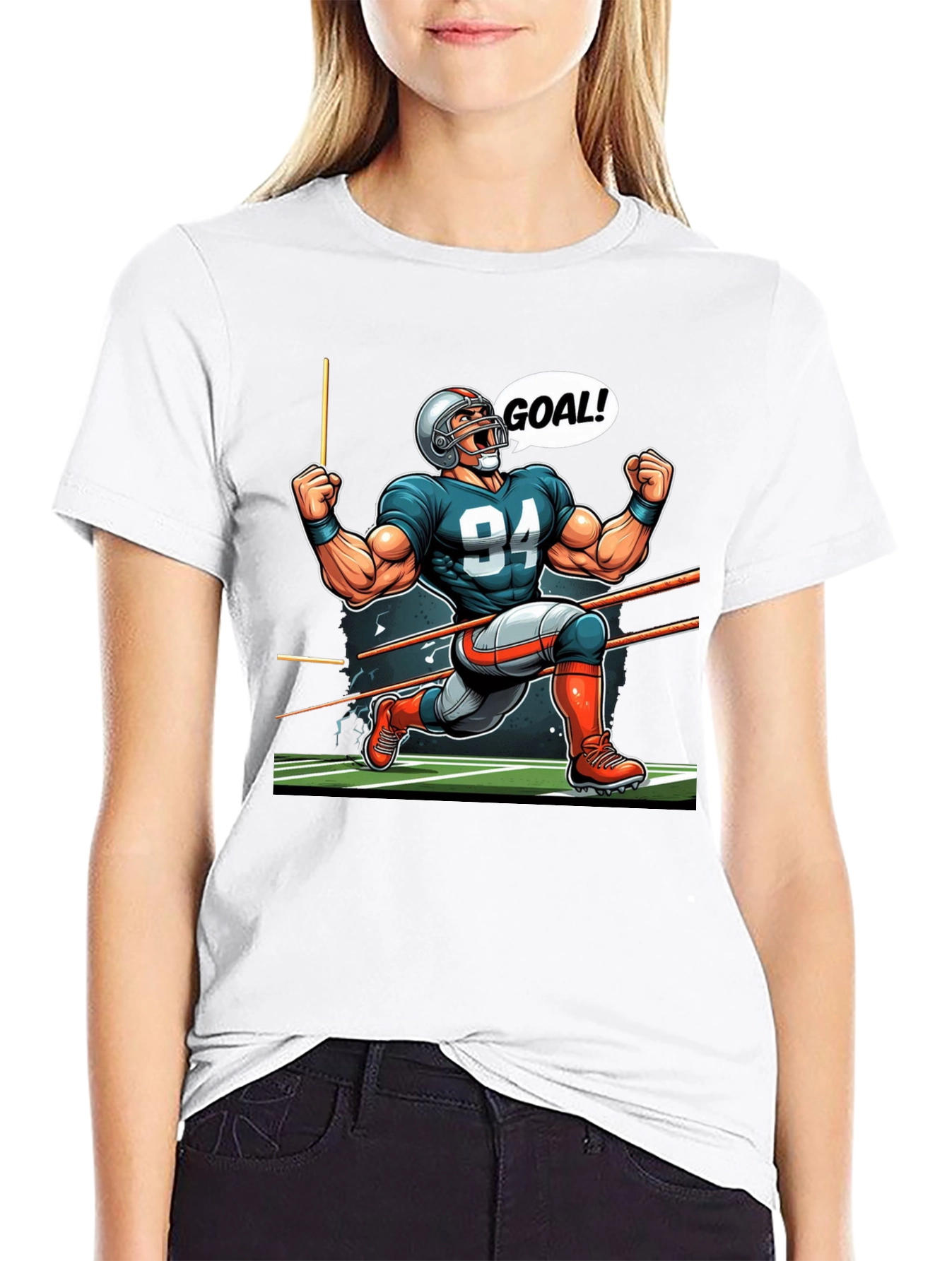 Black Football Goal T-Shirt - Cartoon Style view 9