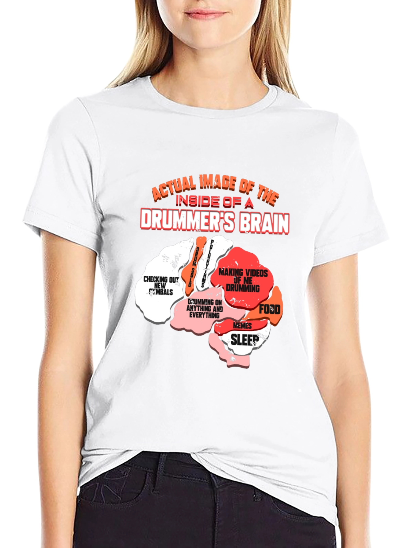 Black Drummer's Brain T-Shirt - Funny Music Tee view 9