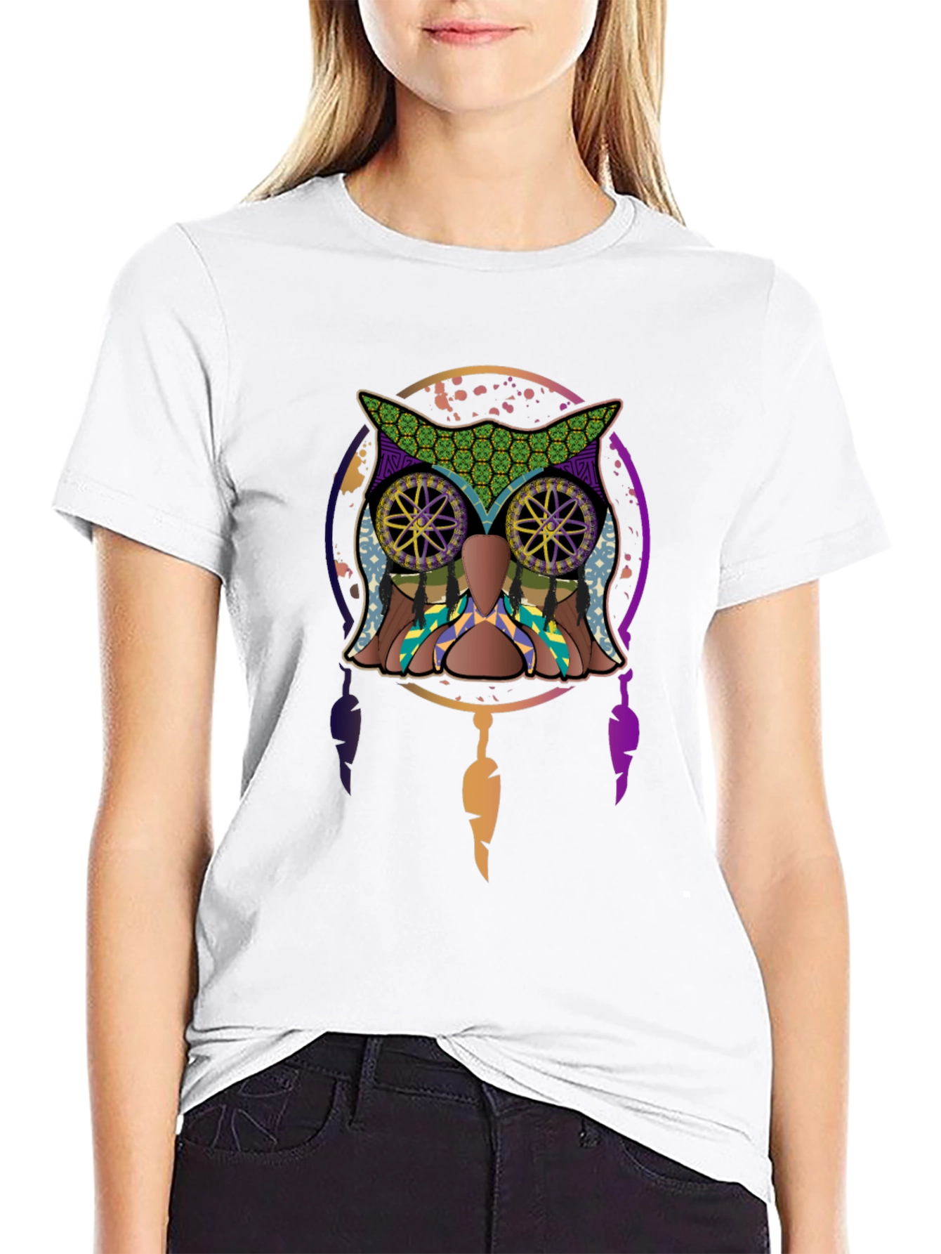 Black Owl Dreamcatcher Graphic Tee - Men's Black T-Shirt view 9