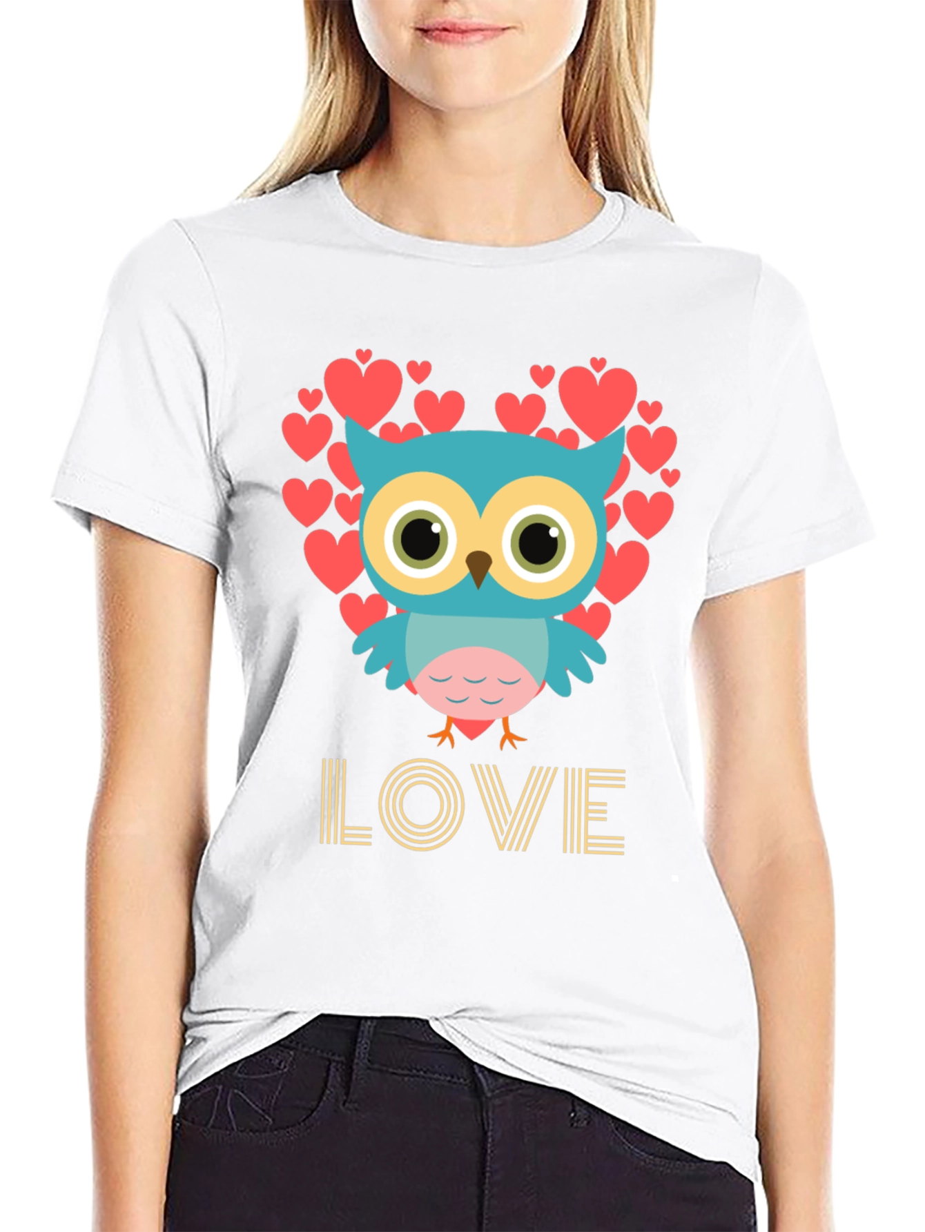 Black Owl Love T-Shirt, Heart Design view 9
