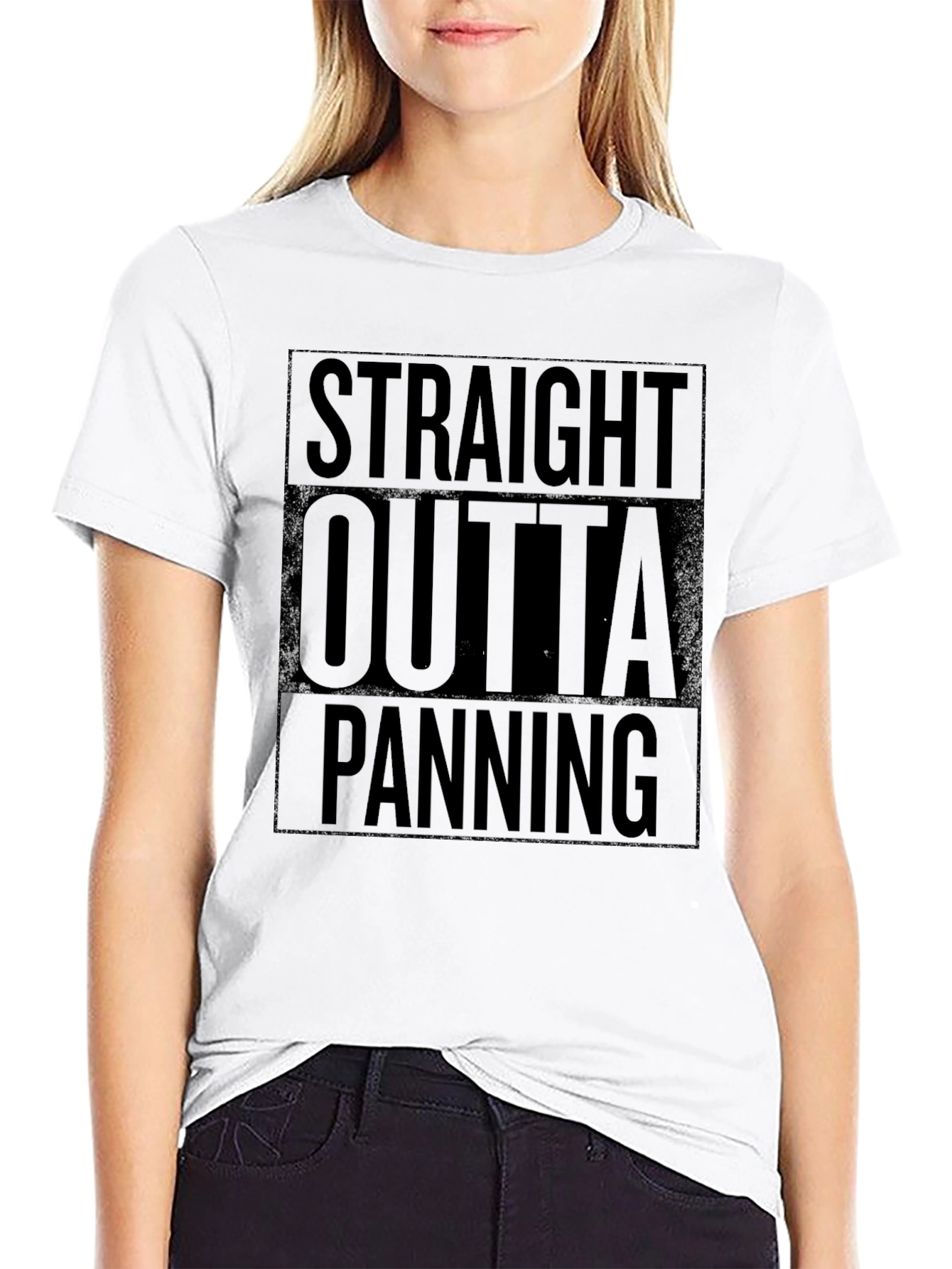 Black Straight Outta Panning Men's Black T-Shirt view 9