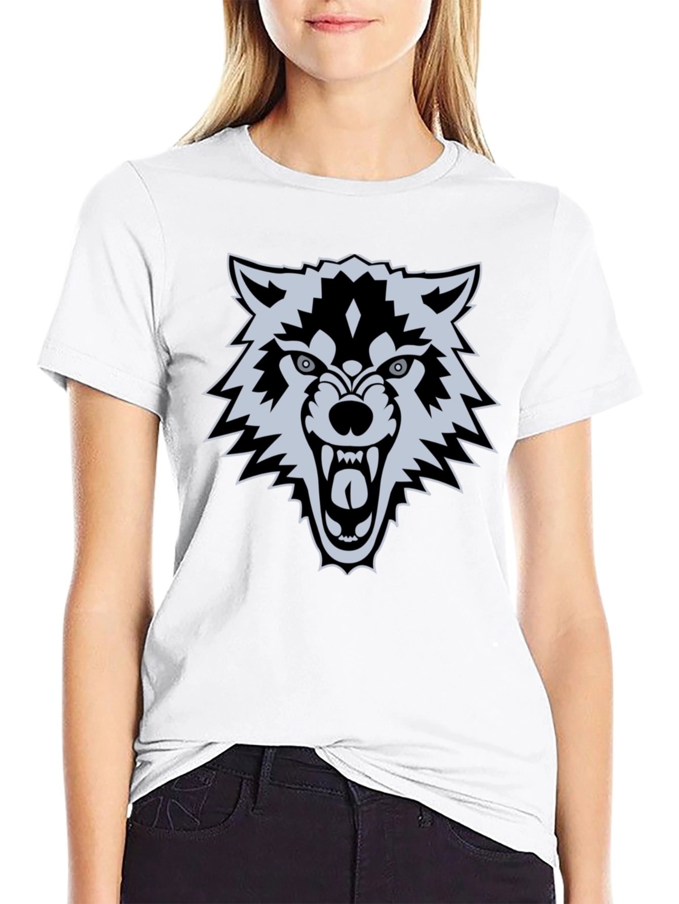 Black Men's Black Wolf Graphic T-Shirt view 9