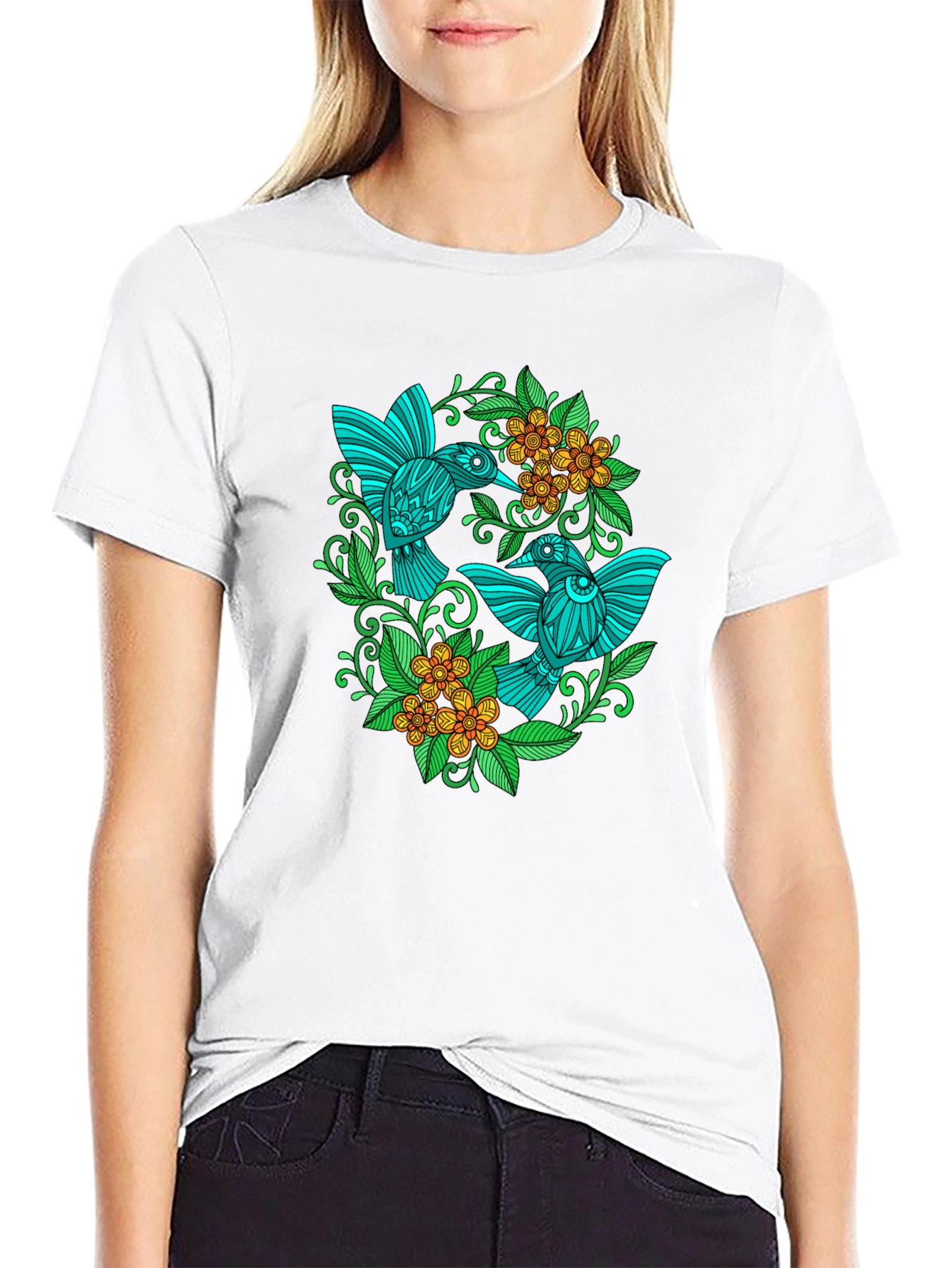 Black Hummingbird Floral T-Shirt - Black view 9