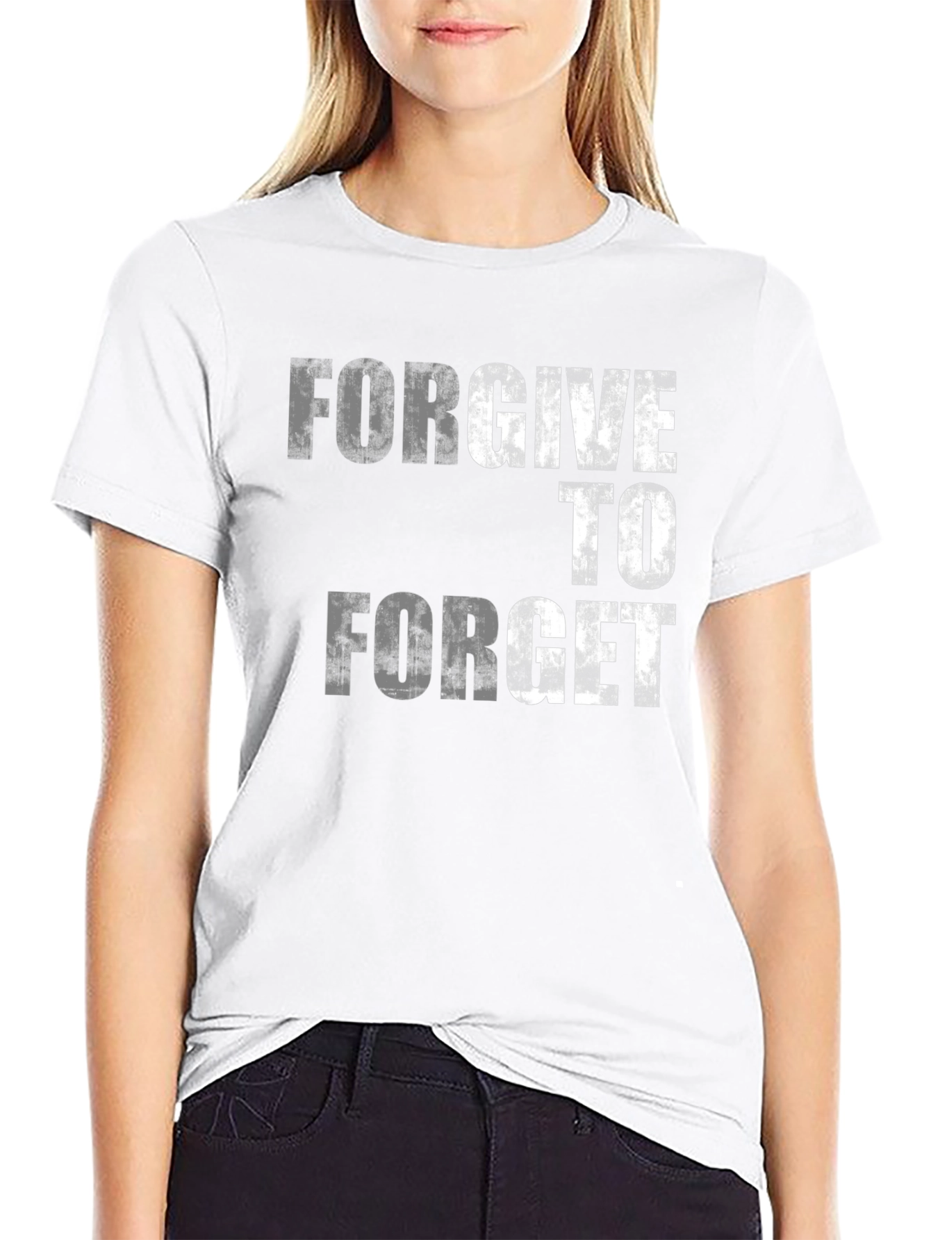 Black Forgive To Forget Graphic Tee - Trendy Crew Neck Cotton T-Shirt view 9