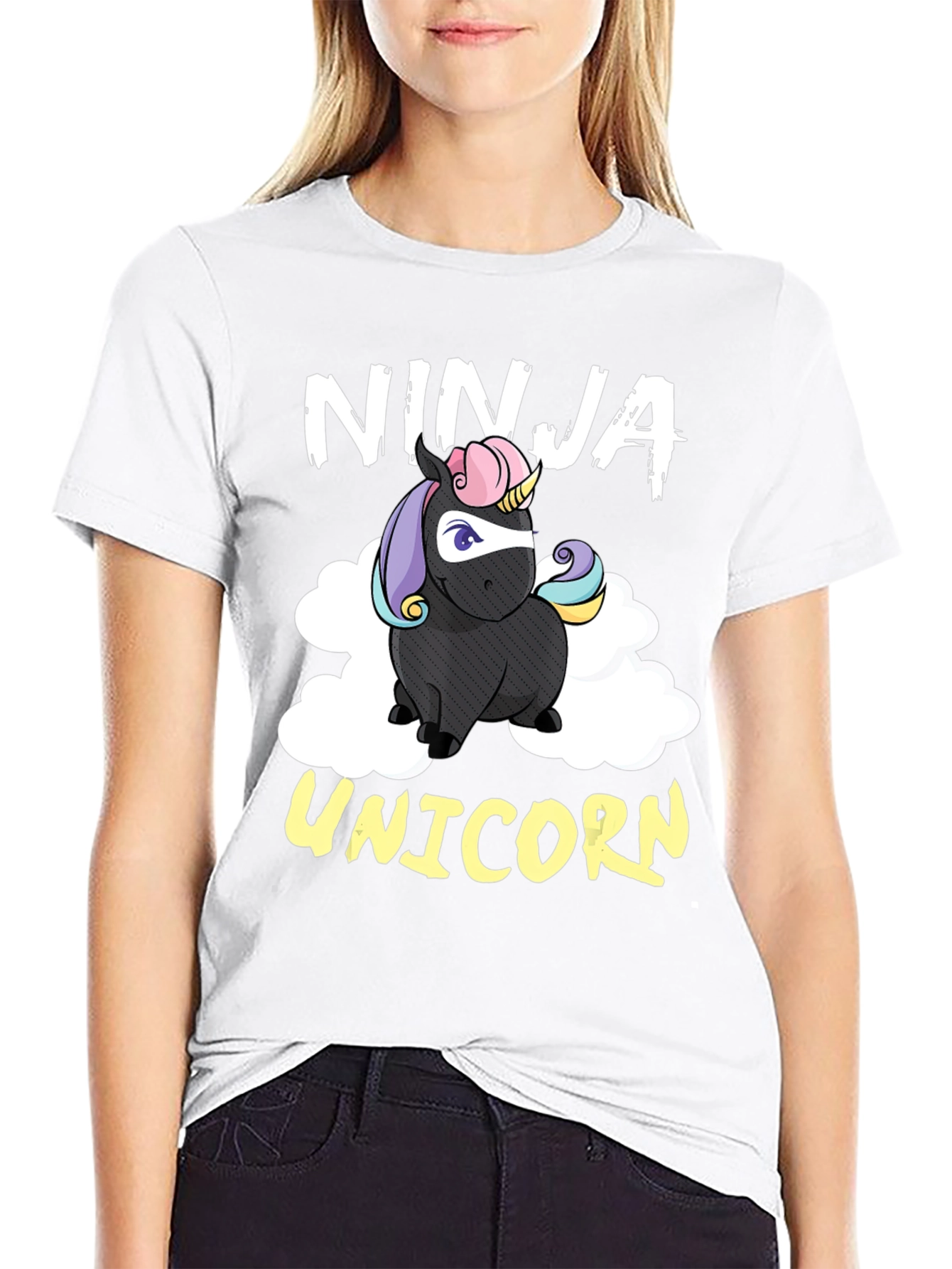Black Ninja Unicorn Graphic Tee - Funny Cartoon T-Shirt view 9