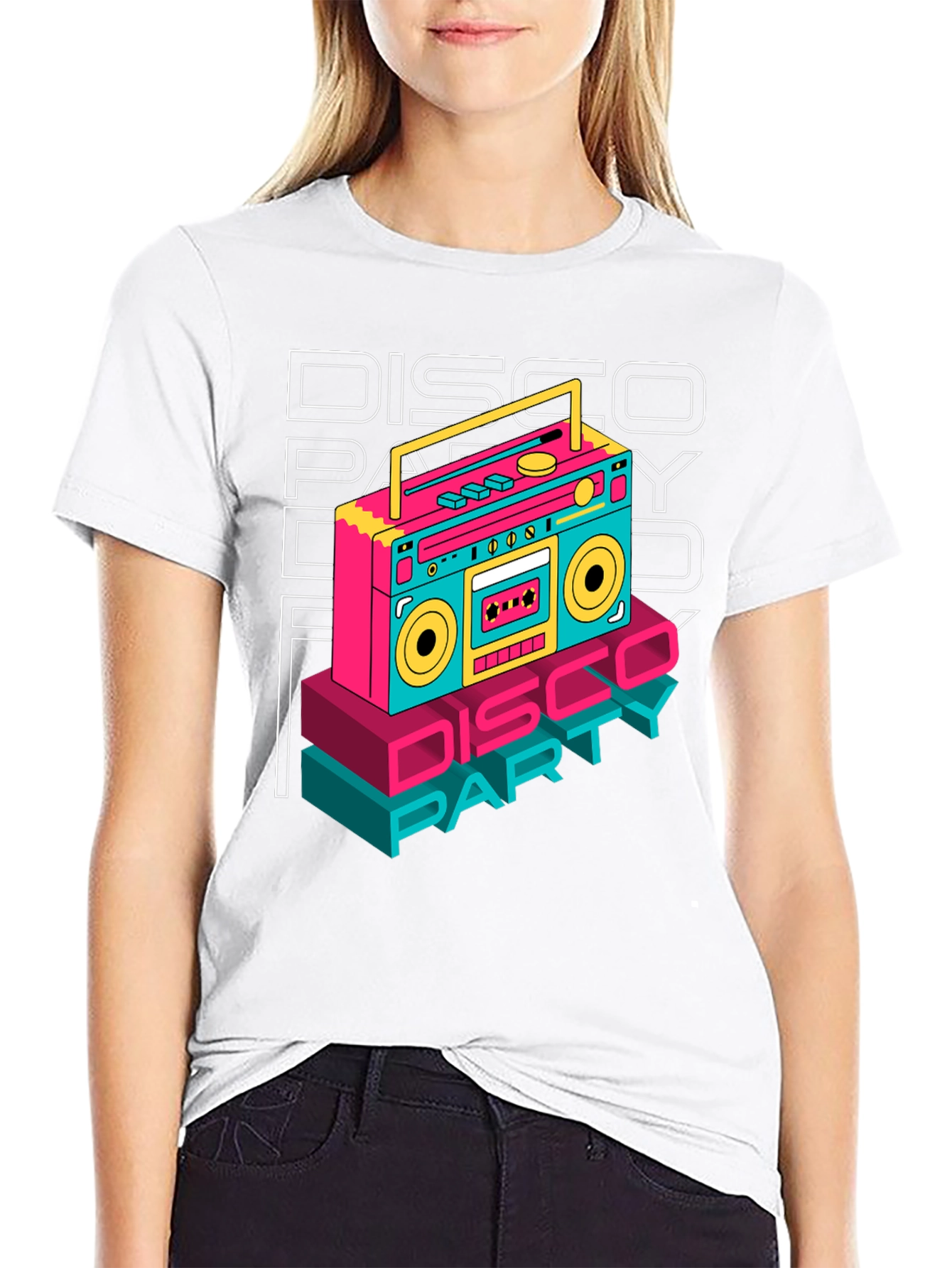Black Retro Disco Party T-Shirt - Boombox Graphic view 9