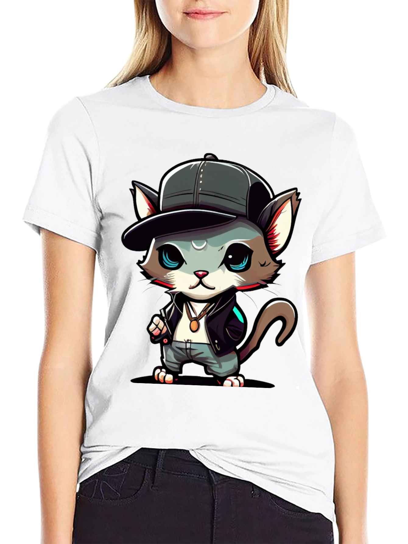 Black Cool Cat Cartoon T-Shirt view 9