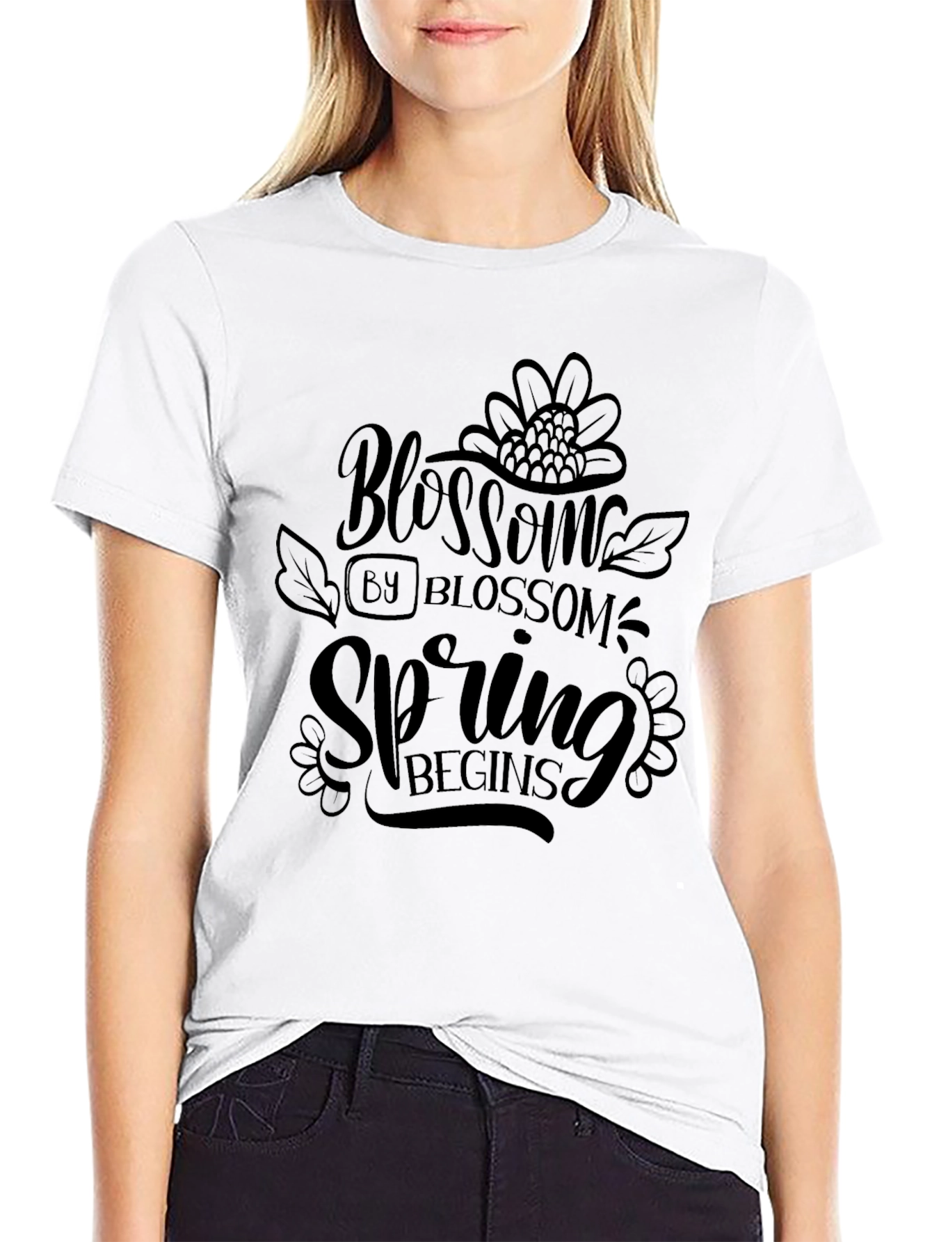 Black Blossom Spring Graphic Tee - Black Casual Shirt view 9