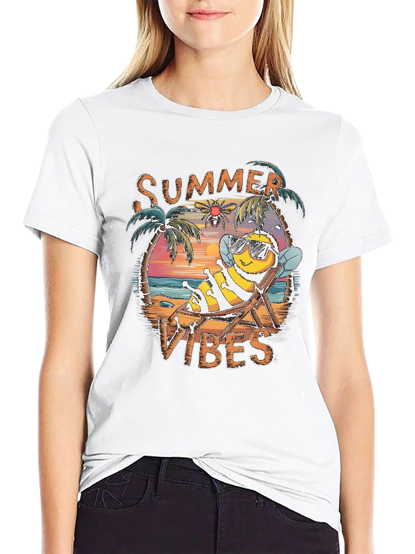 Black Summer Vibes Bee Graphic Tee view 9