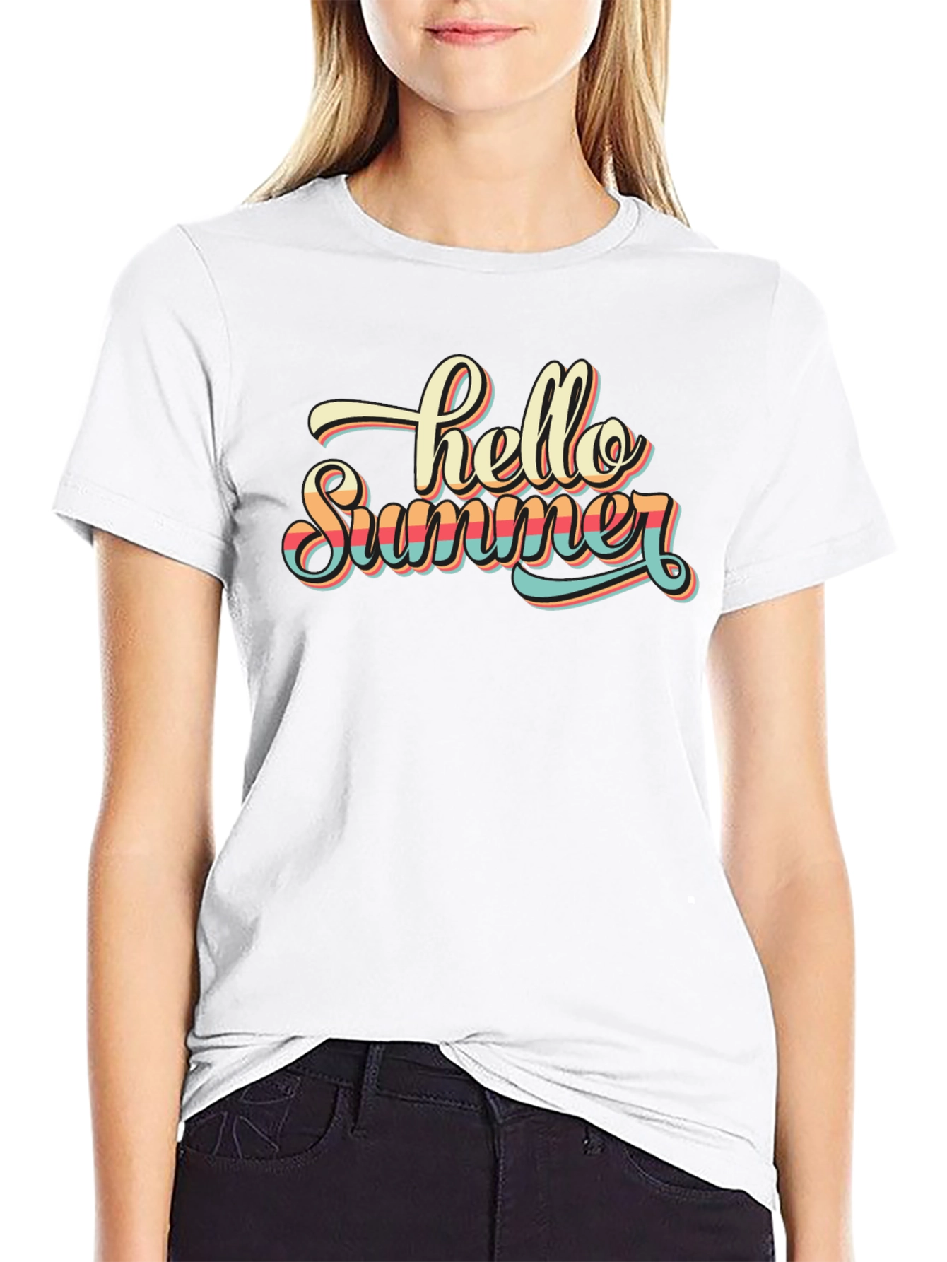 Black Hello Summer Graphic T-Shirt - Retro Style Black Tee view 9