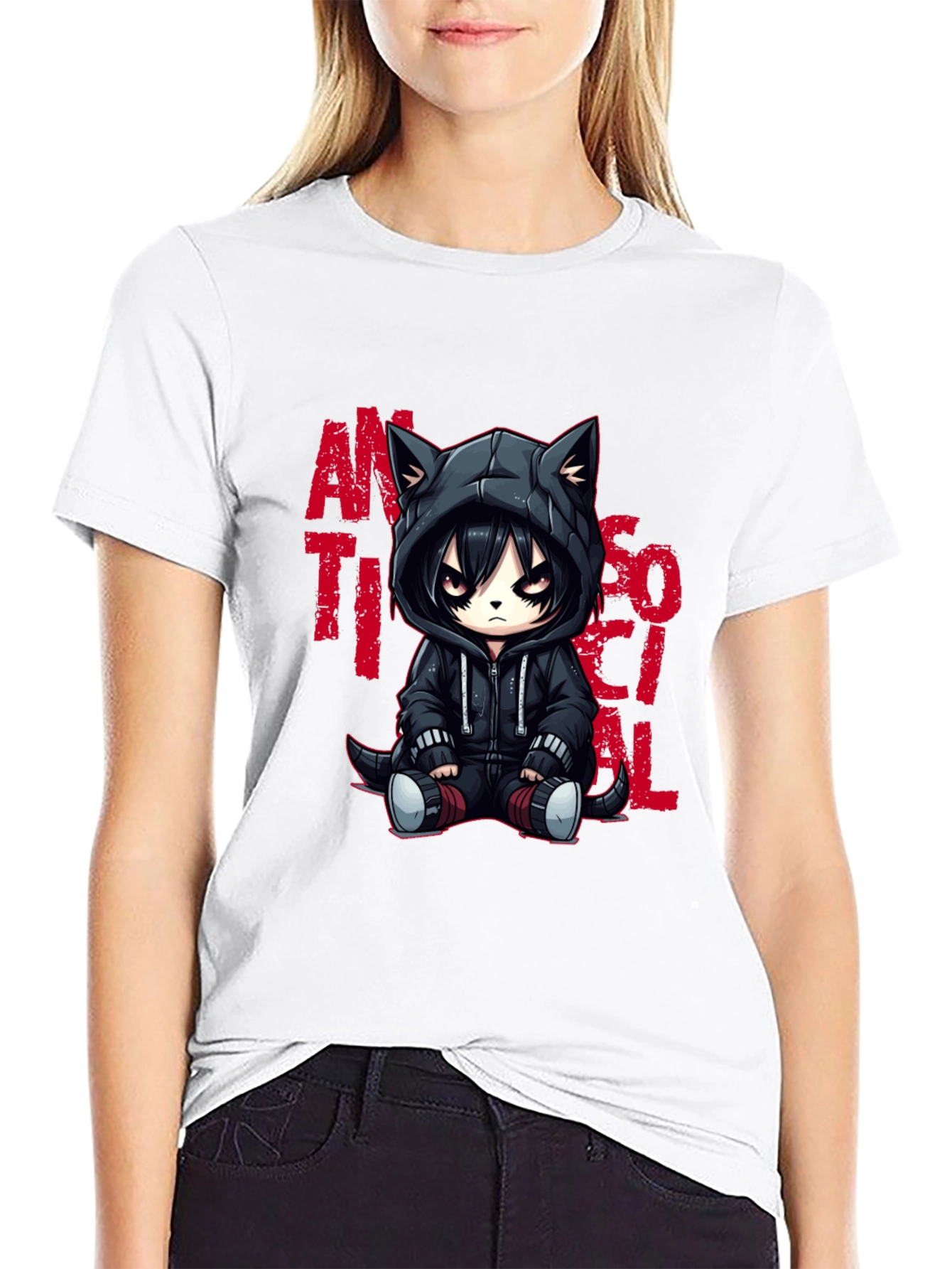 Black Anti-Social Cat T-Shirt view 9