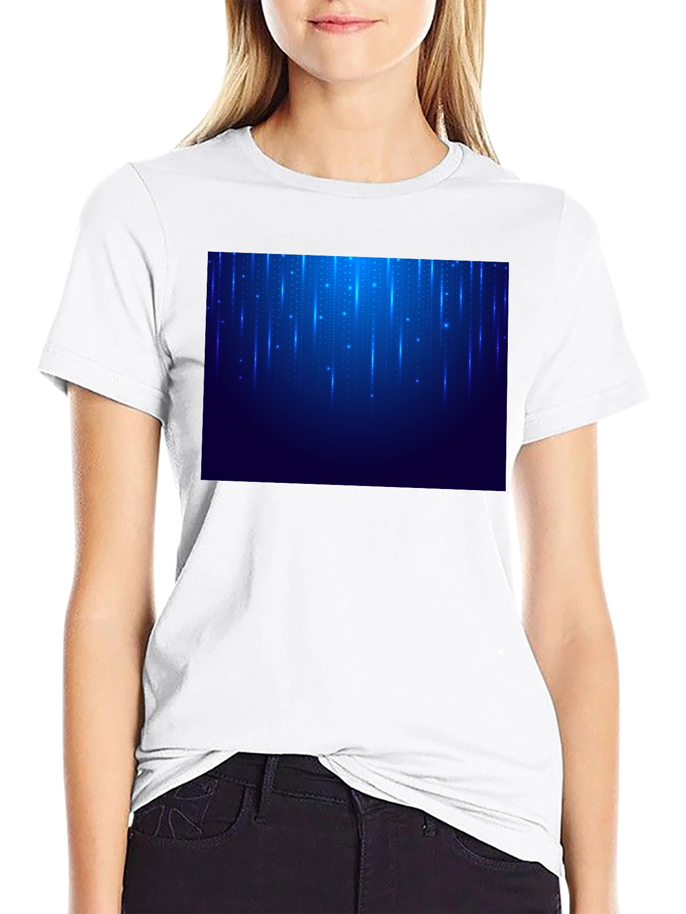 Black Men's Black T-Shirt with Blue Light Design view 9