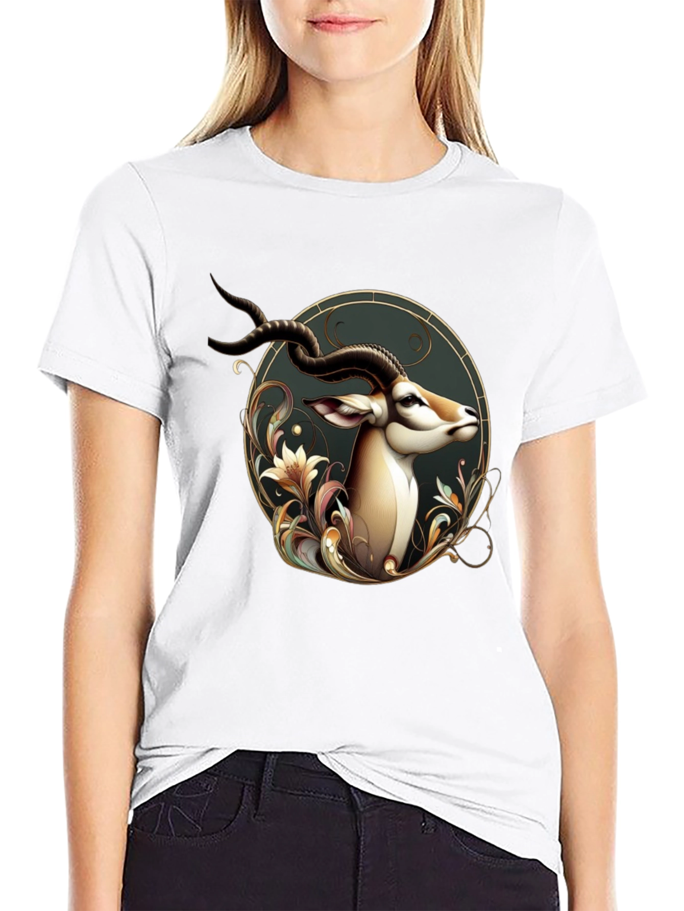 Black Elegant Antelope Graphic Tee - Men's Black T-Shirt view 9