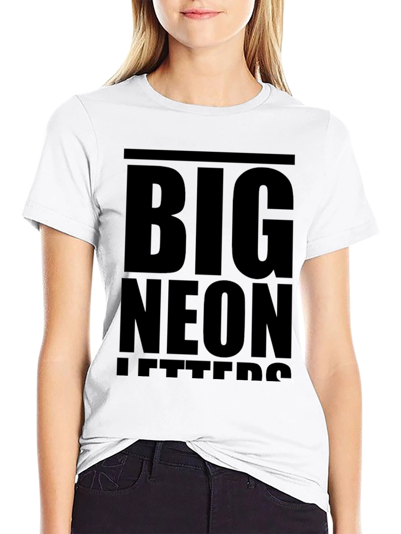 Black Bold Statement T-Shirt: Big Neon Letters Design view 9