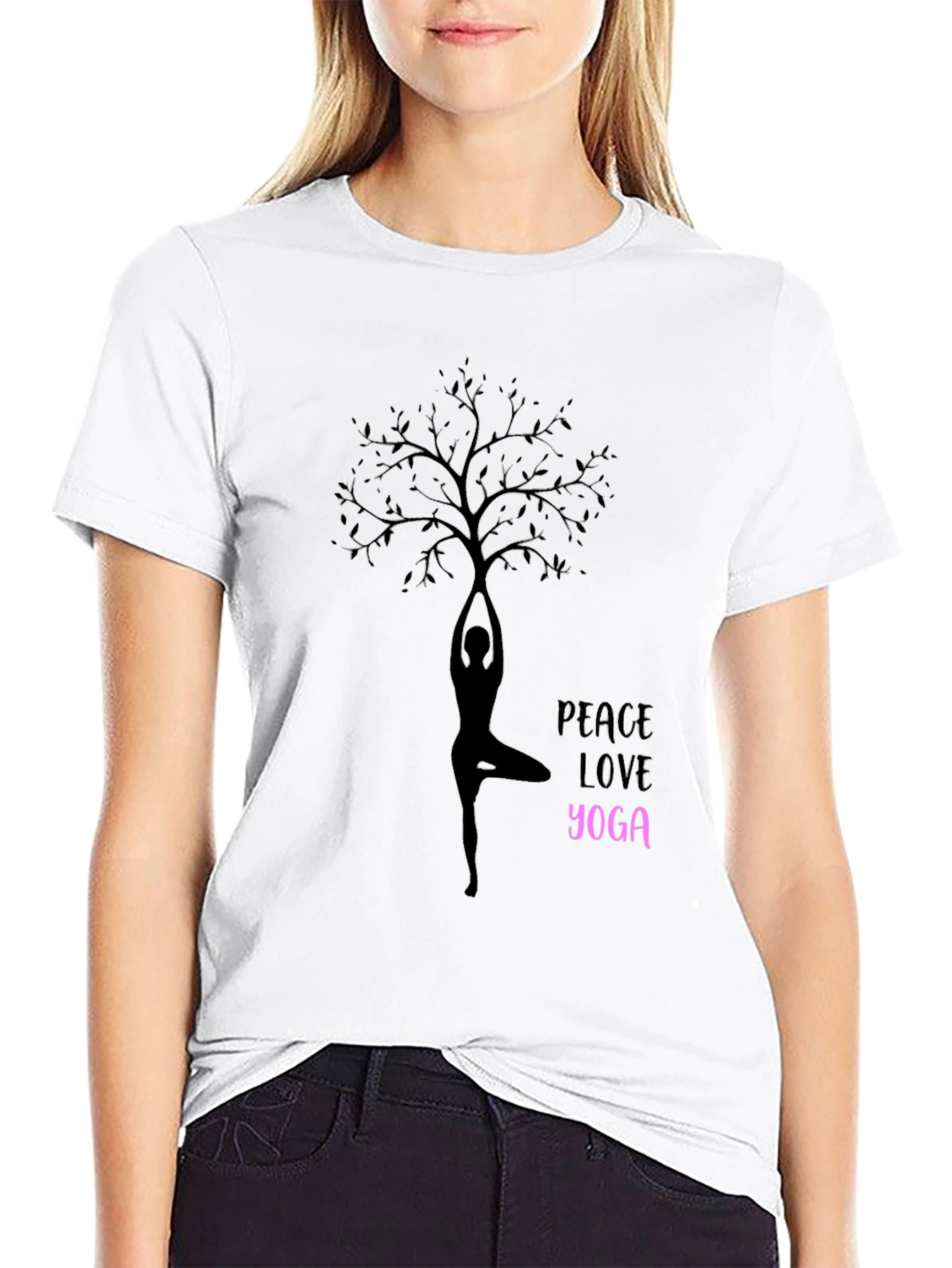 Black Peace Love Yoga T-Shirt - Black Cotton Blend Tee view 9
