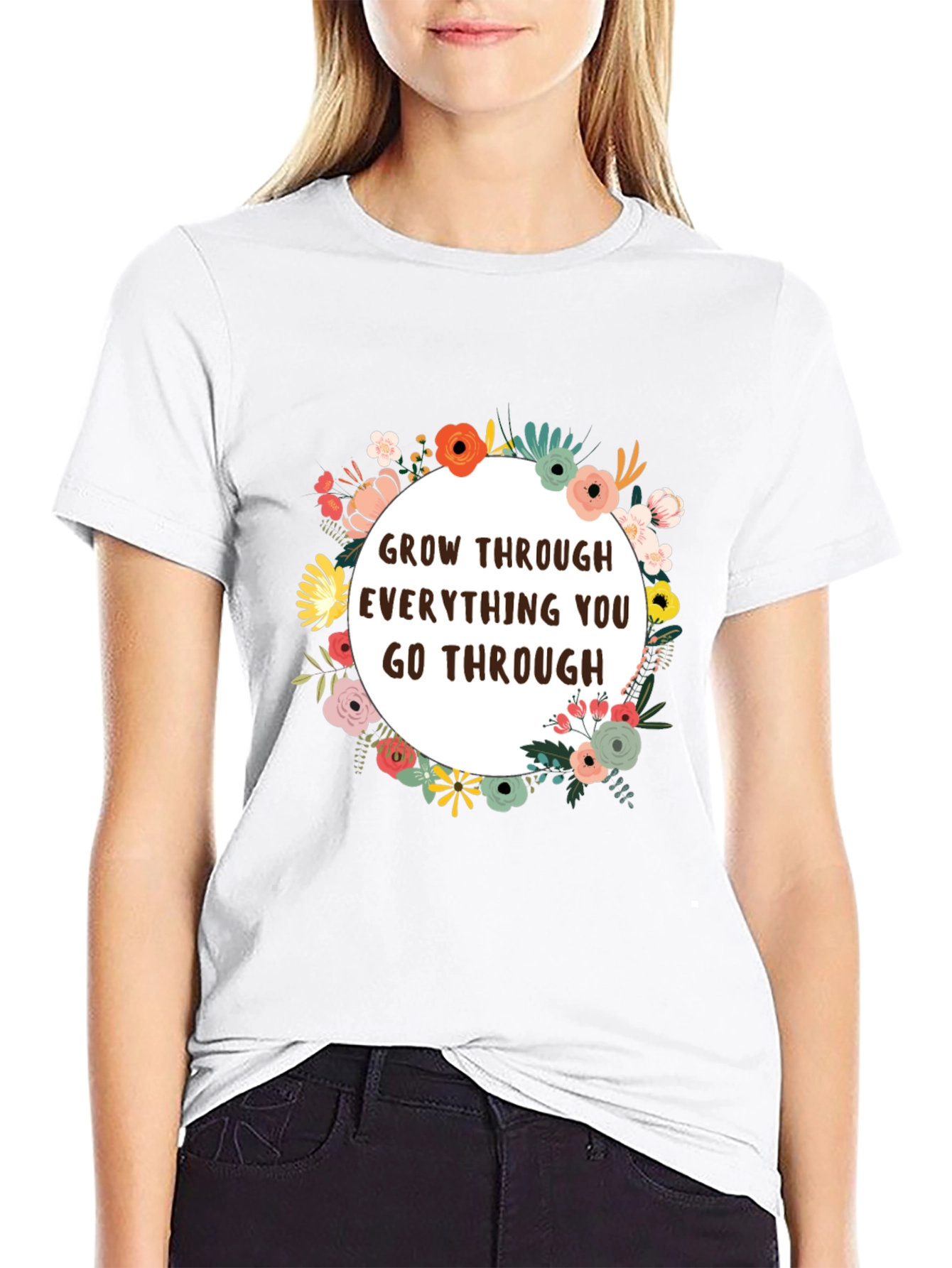 Black Floral Grow Through T-Shirt - Inspirational Tee view 9