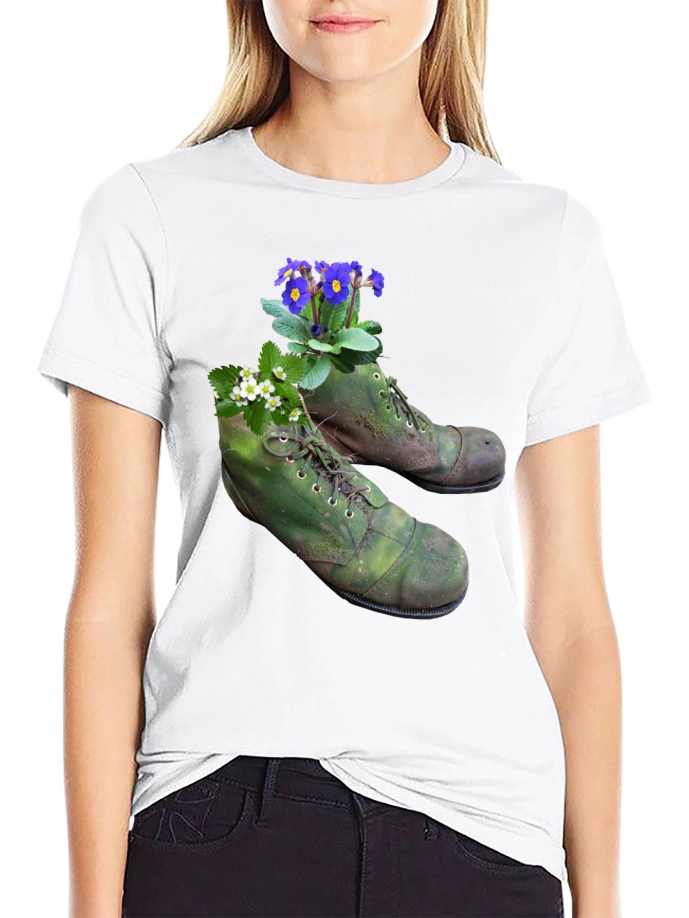 Black Floral Boots Graphic Tee - Nature Inspired Fashion view 9