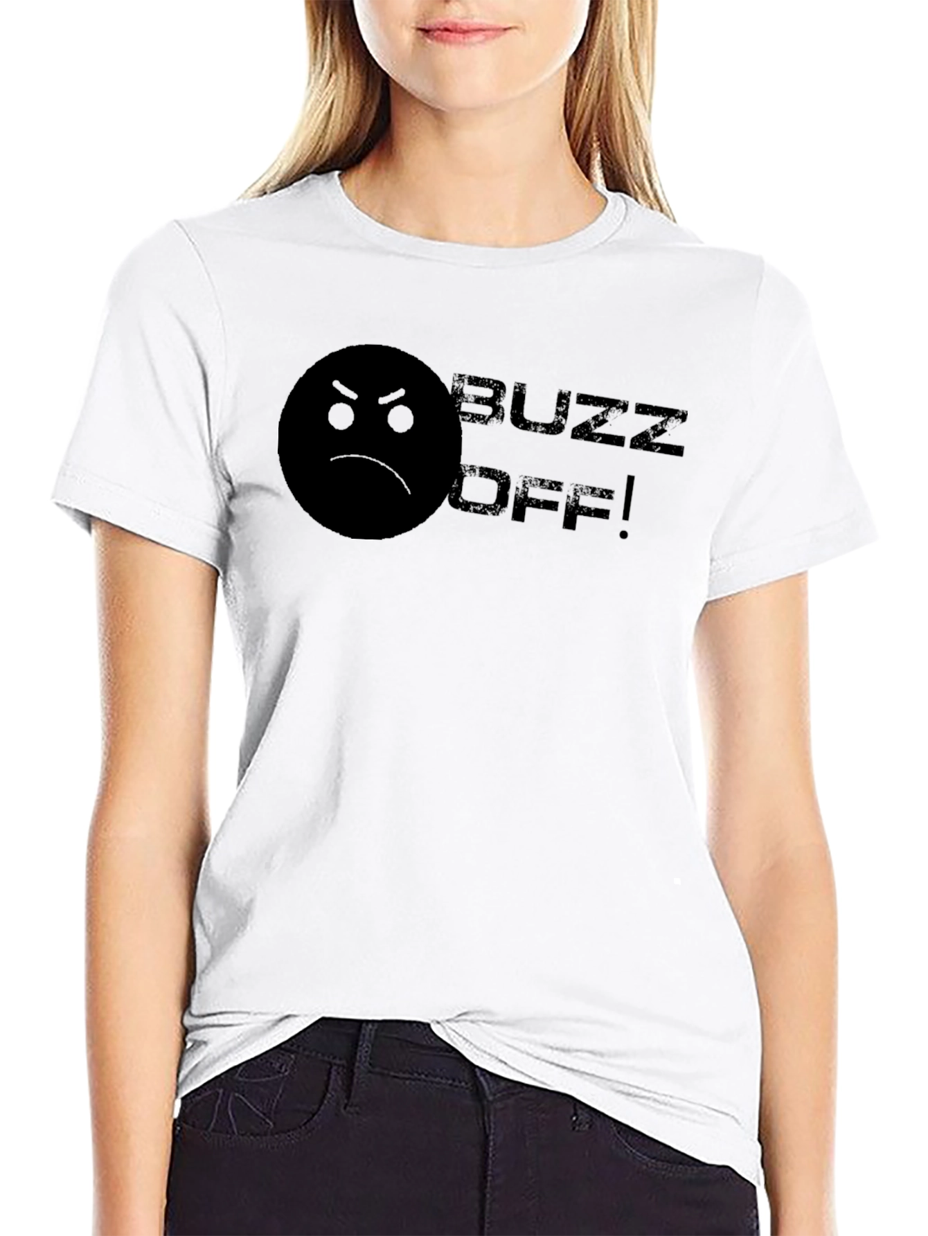 Black Buzz Off! Graphic Tee - Angry Emoji Black Cotton T-Shirt view 9