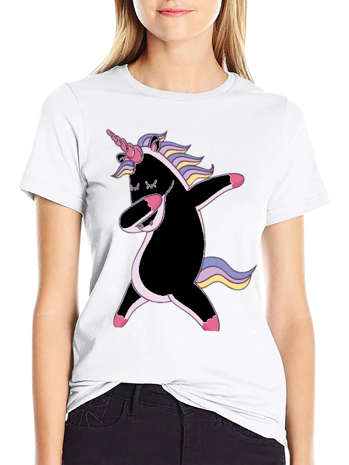 Black Dabbing Unicorn Graphic Tee - Black view 9