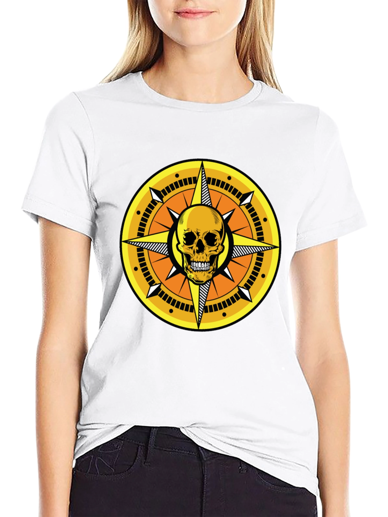 Black Skull Compass Graphic Tee - Black Cotton Shirt view 9