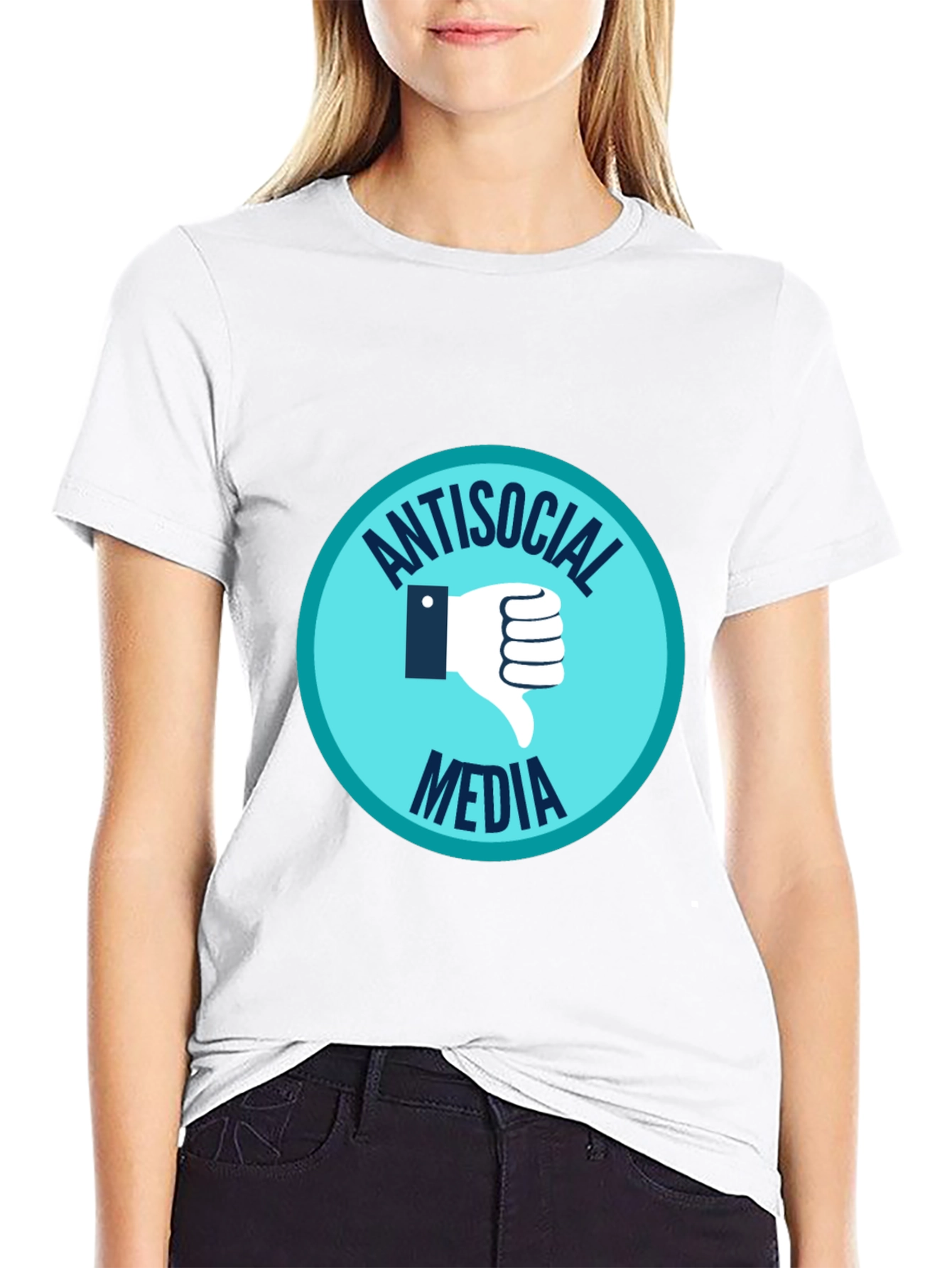 Black Antisocial Media Black T-Shirt with Thumbs Down Graphic view 9