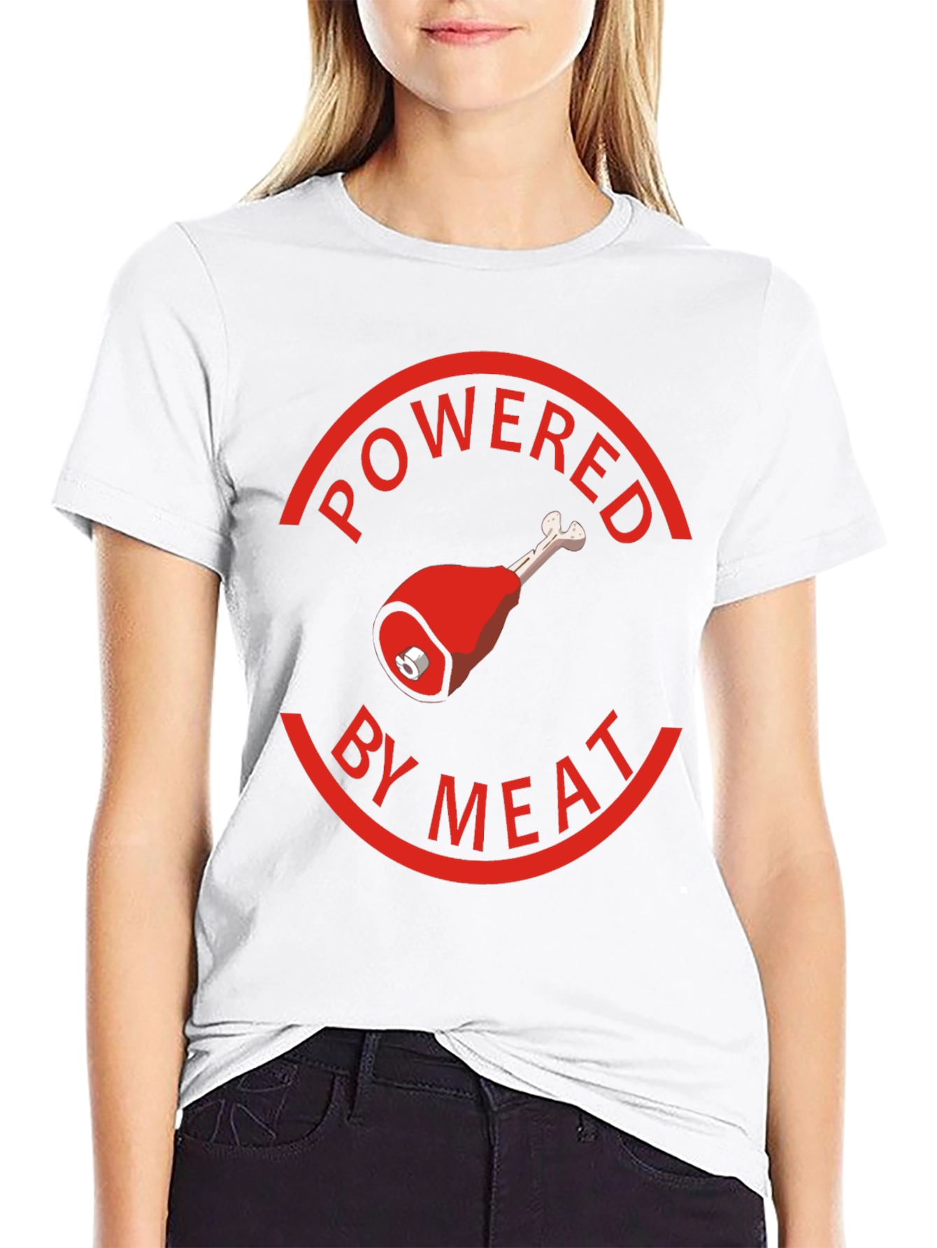 Black Powered By Meat T-Shirt - Novelty Graphic Tee view 9