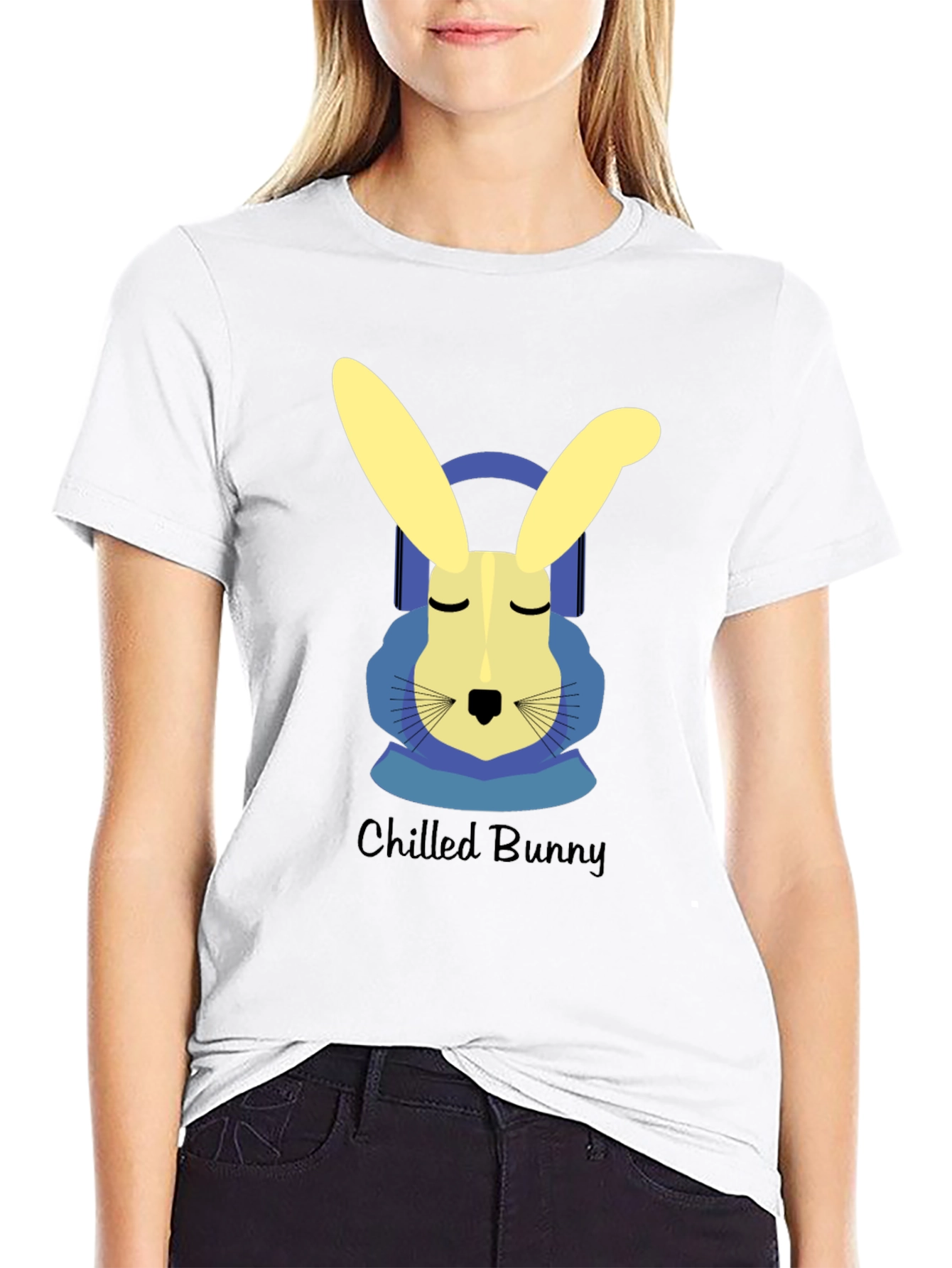 Black Chilled Bunny Graphic Tee - Black Cotton T-Shirt view 9