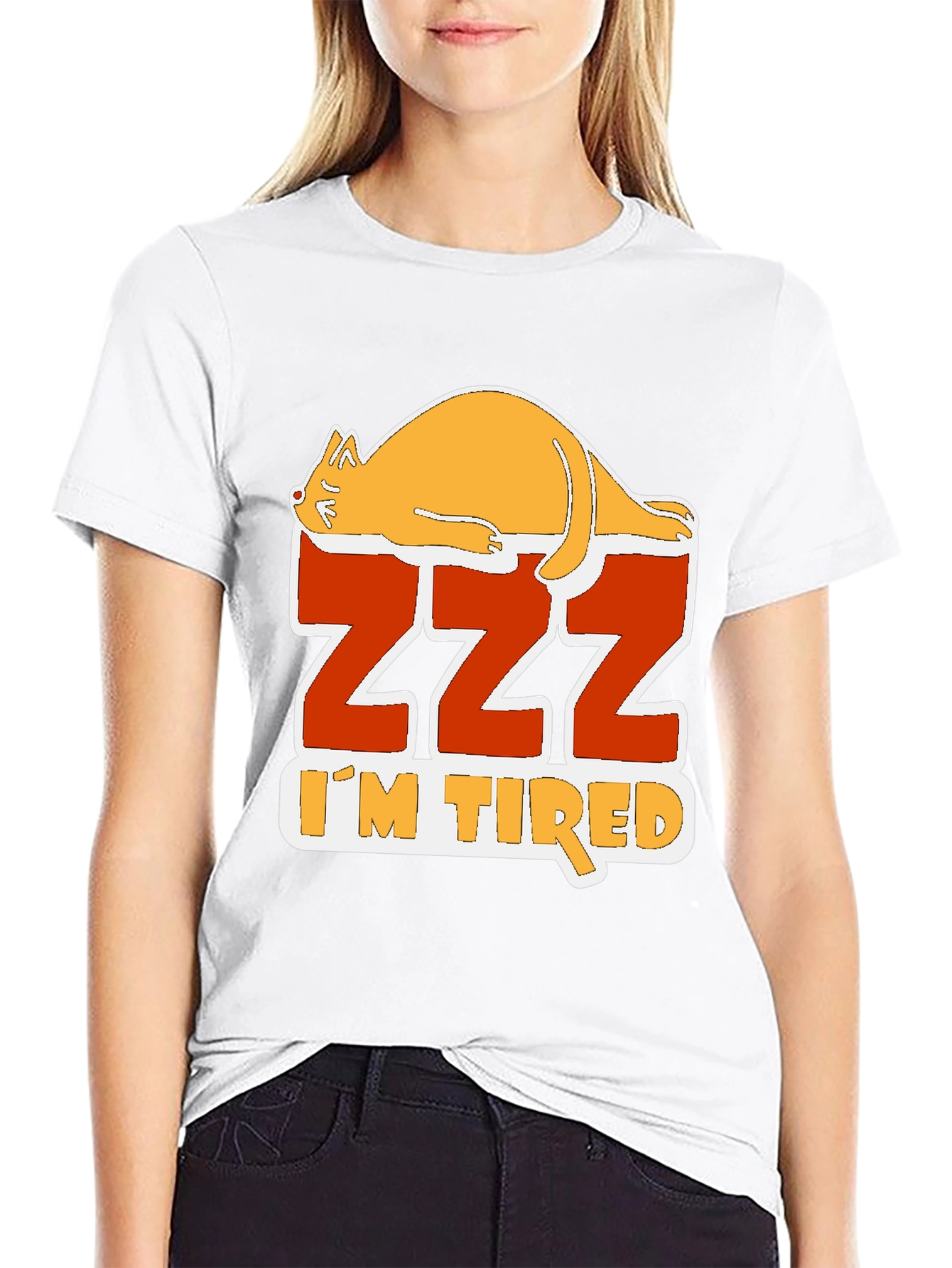 Black Funny Cat Zzz I'm Tired Graphic T-Shirt view 9