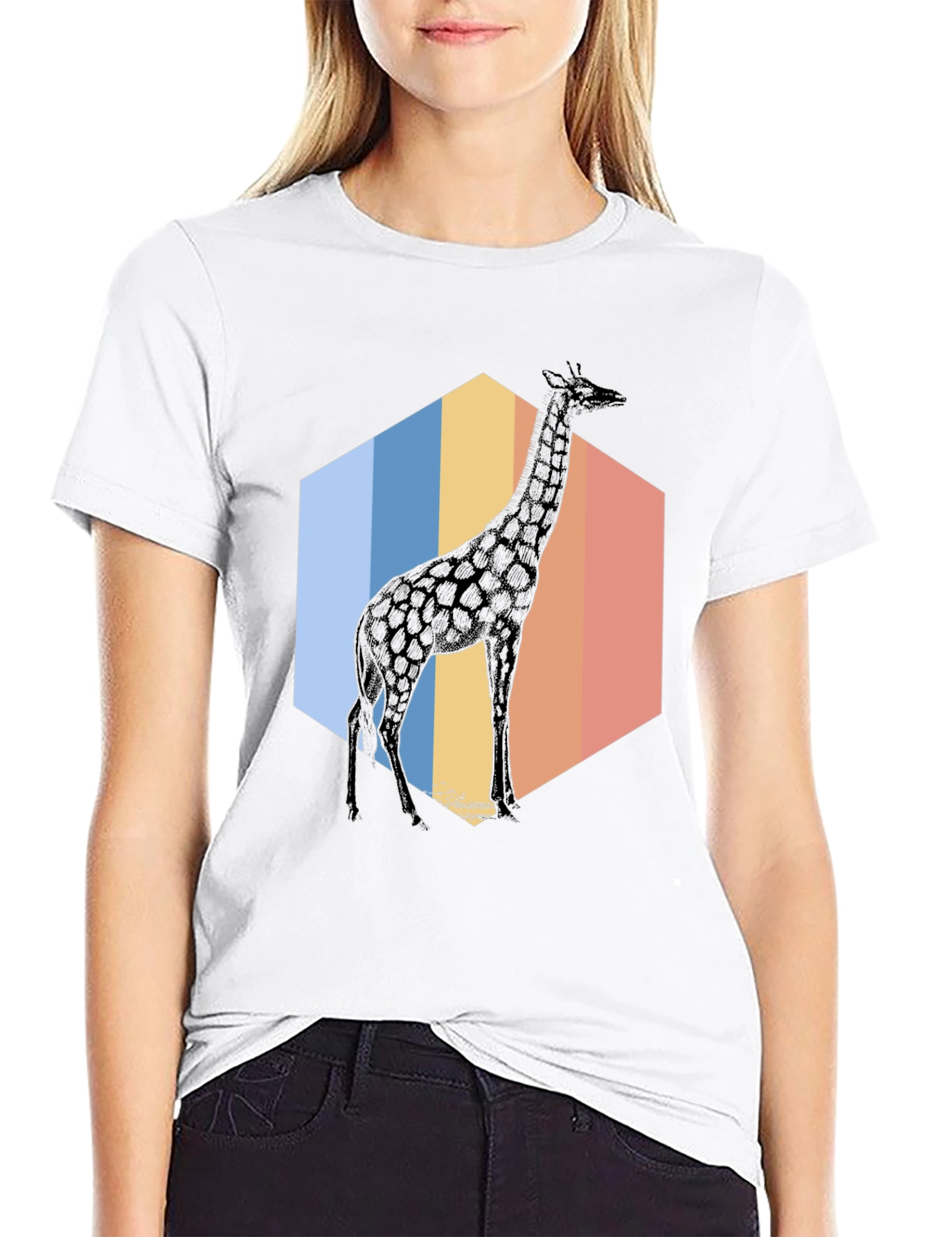 Black Giraffe Hexagon T-Shirt - Cool Animal Graphic Tee view 9