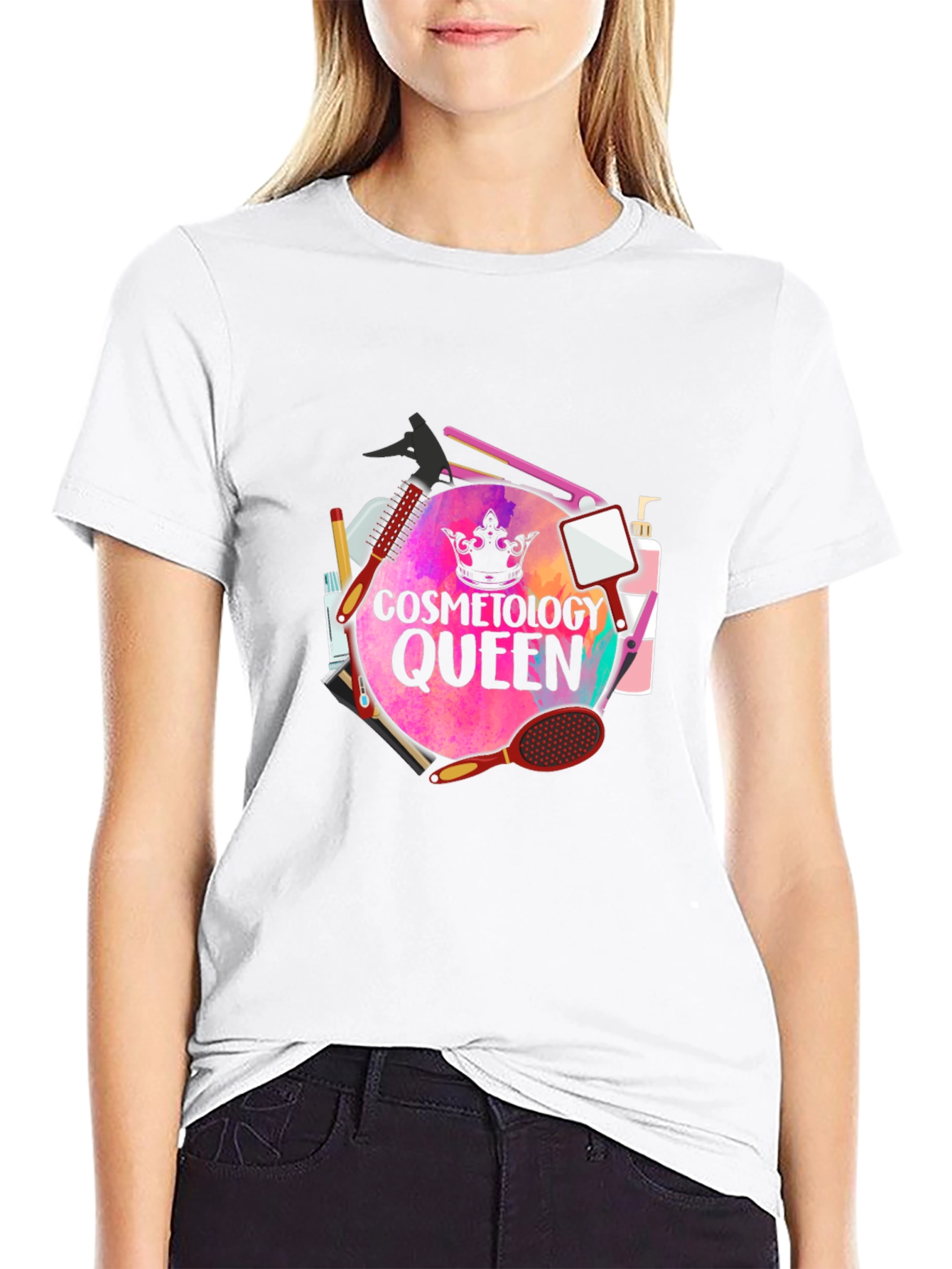 Black Cosmetology Queen T-Shirt - Stylish Salon Apparel view 9