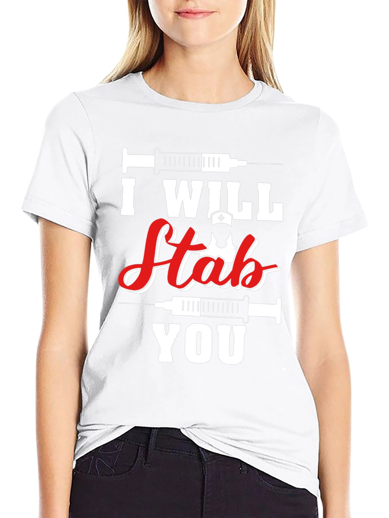 Black I Will Stab You Nurse T-Shirt - Funny Graphic Tee view 9