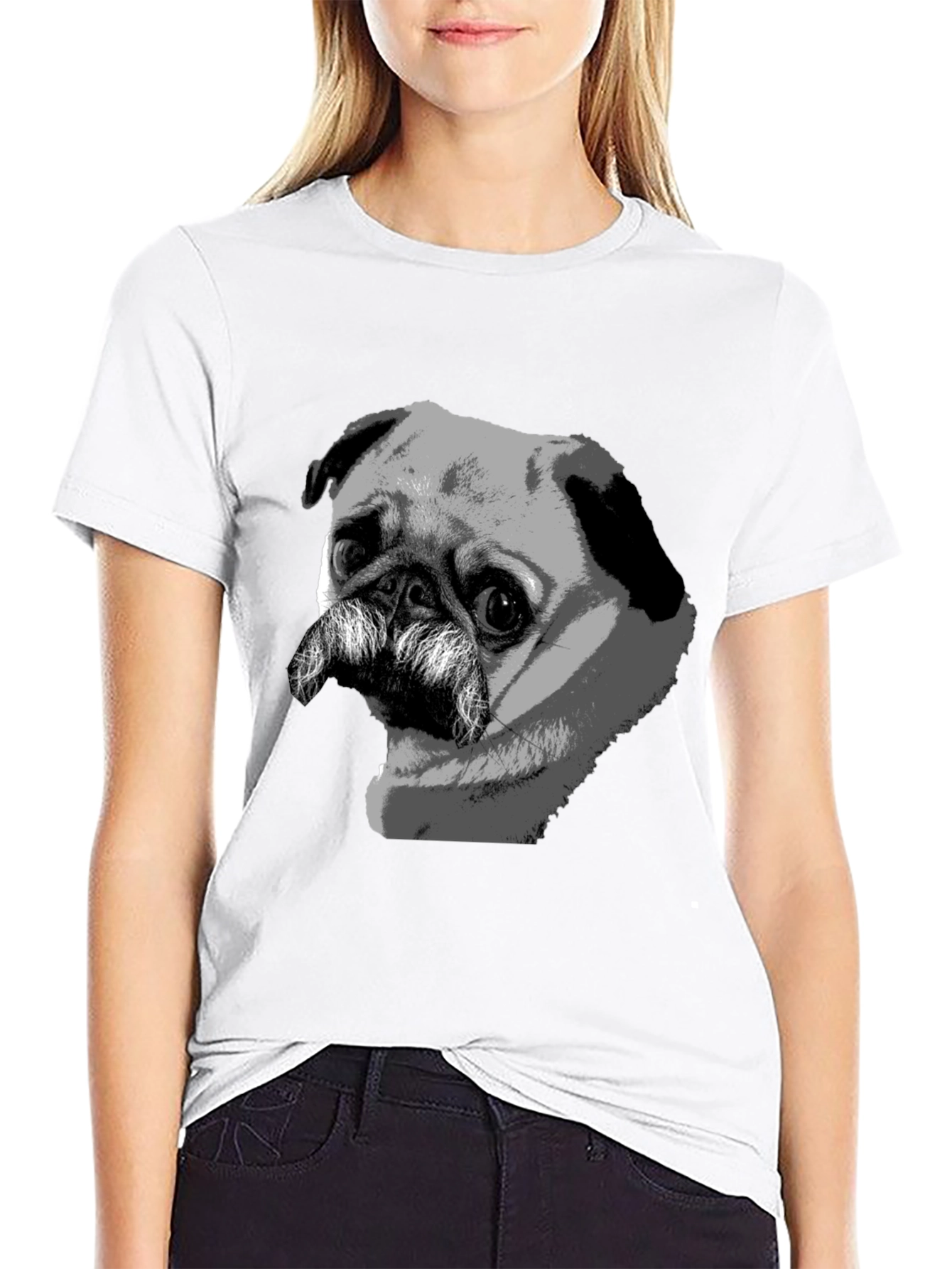 Black Pug Mustache Graphic Black T-Shirt view 9