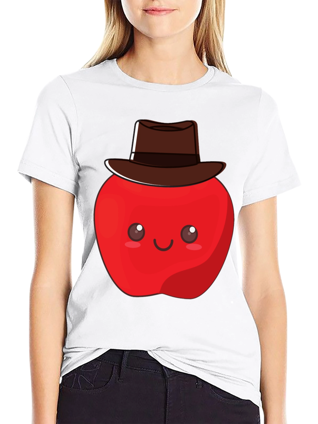 Black Cute Apple Cowboy T-Shirt - Unisex Graphic Tee view 9