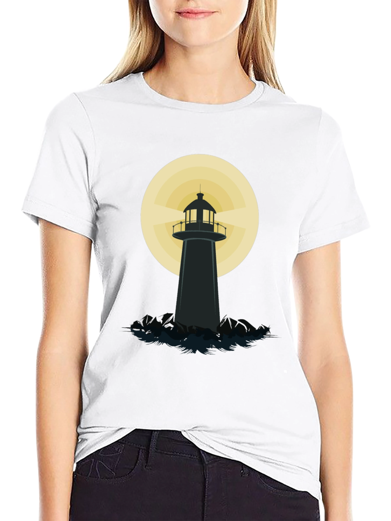 Black Lighthouse Graphic T-Shirt - Black Cotton Blend view 9
