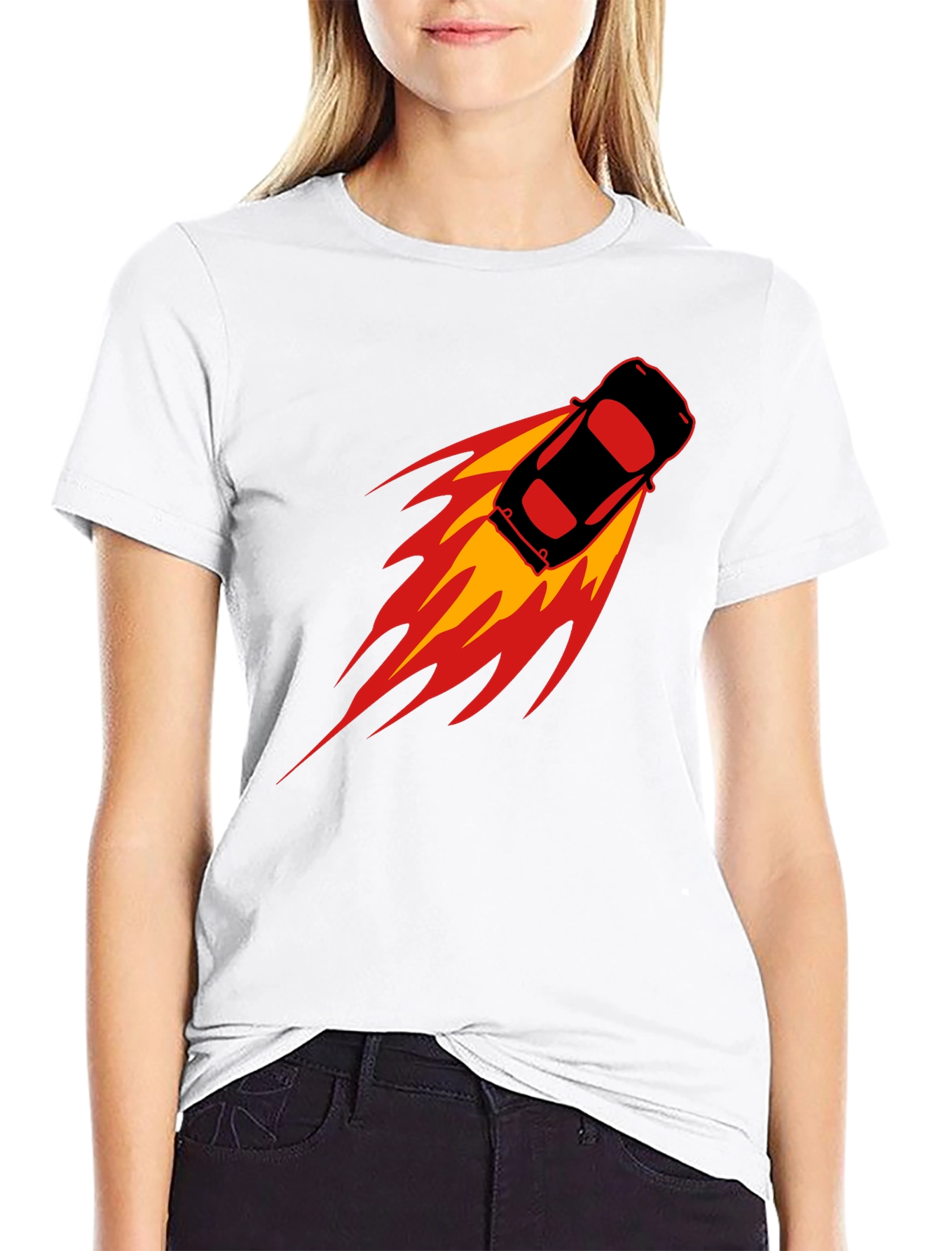 Black Speed Demon T-Shirt: Black Car with Flames view 9