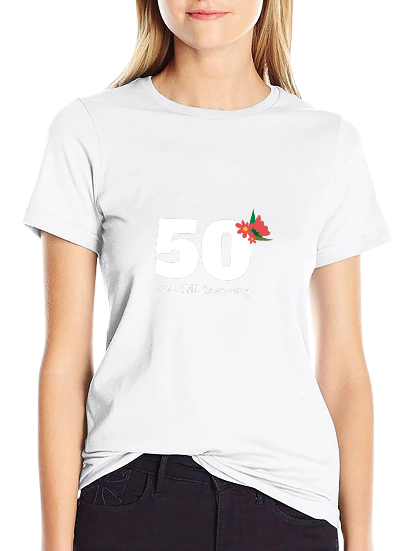 Black 50th Birthday Blooming Black Tee view 9