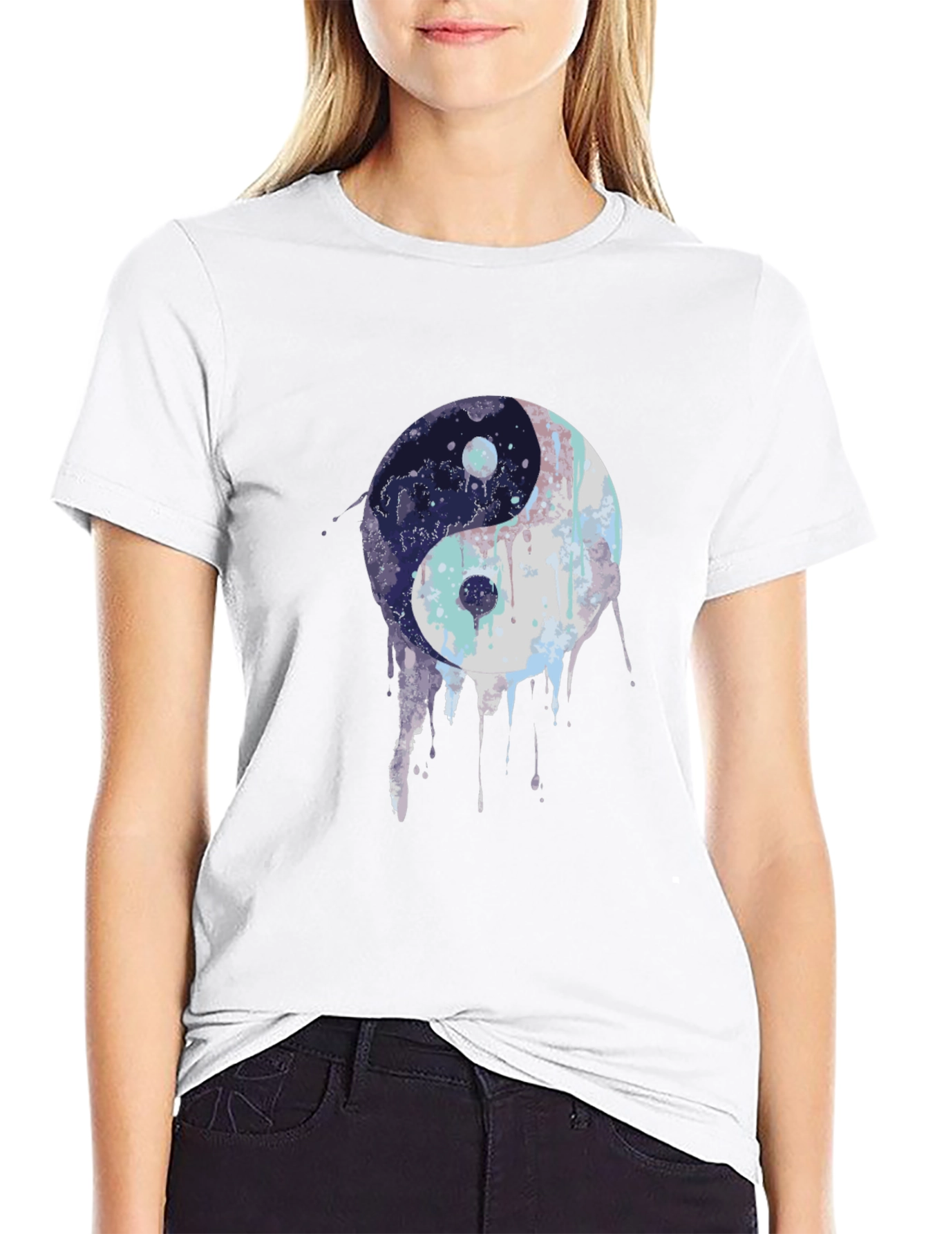 Black Yin Yang Graphic Black T-Shirt view 9