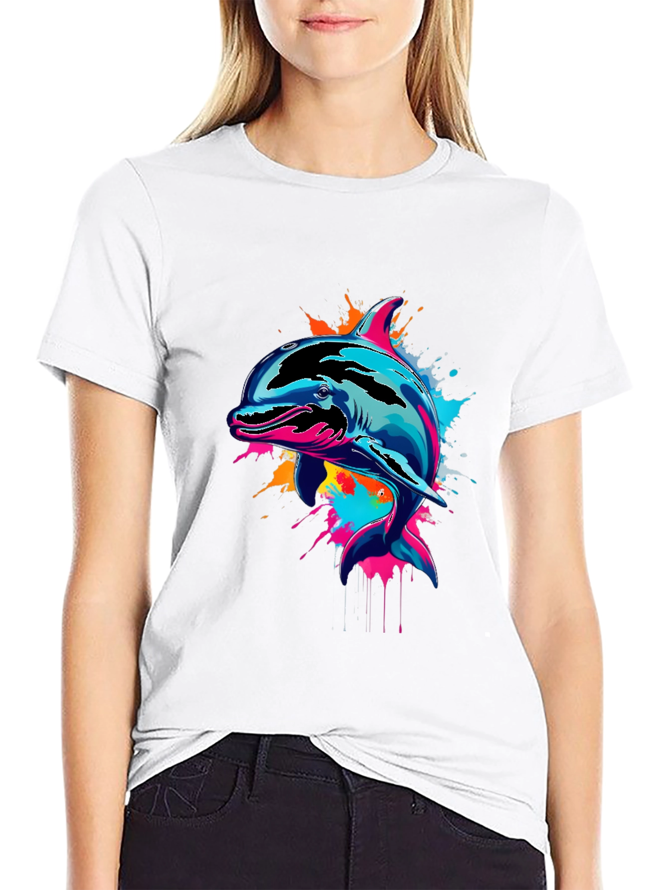 Black Vibrant Dolphin Graphic Tee - Men's Black T-Shirt view 9