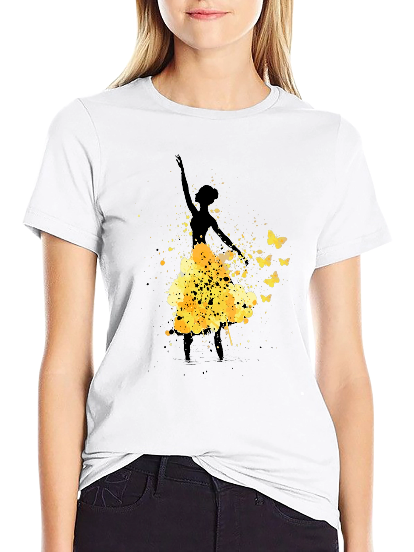 Black Ballerina Butterfly Black Graphic T-Shirt view 9