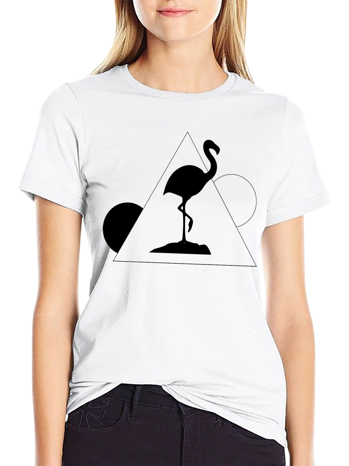 Black Geometric Flamingo Black T-Shirt view 9