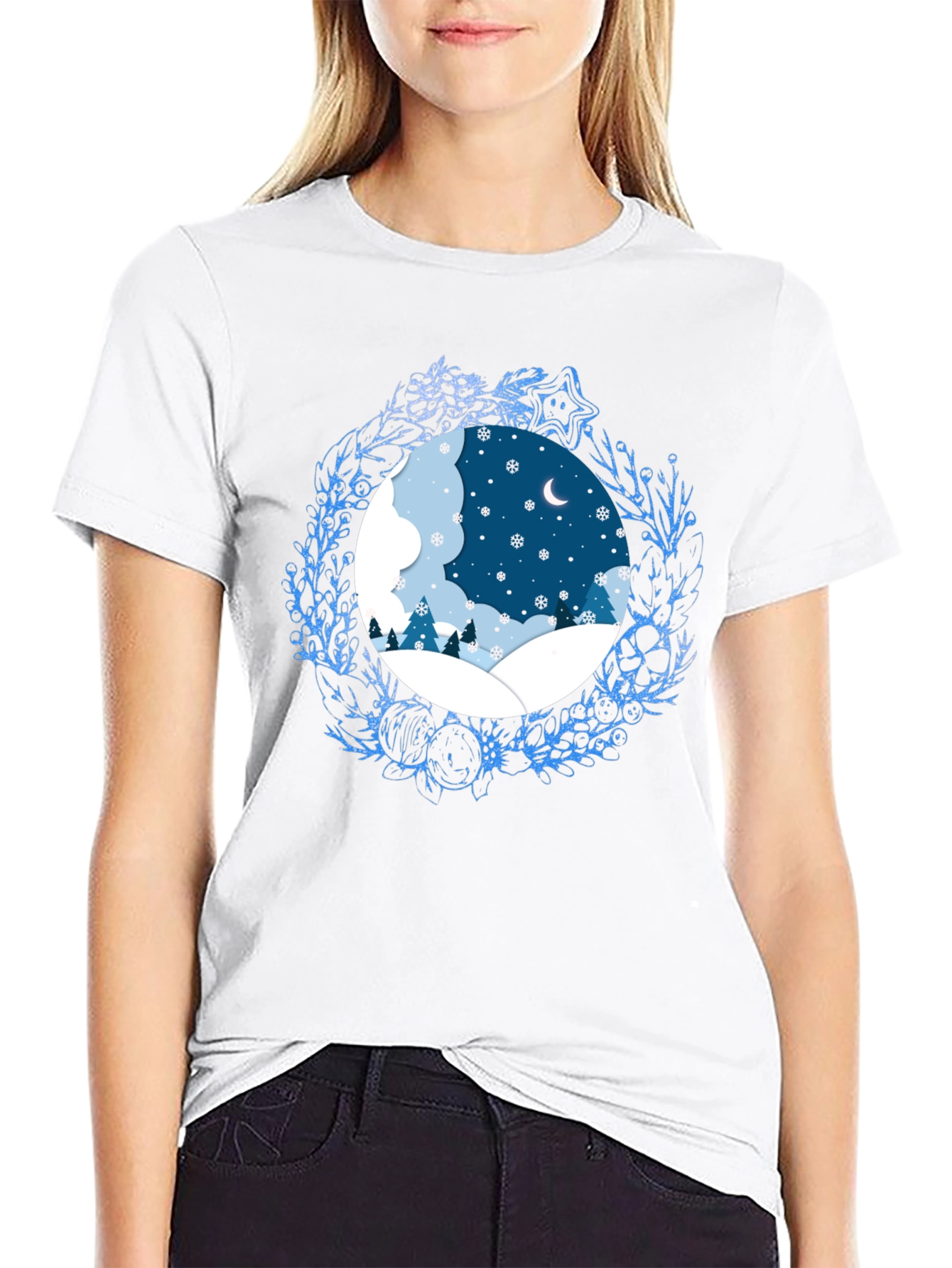 Black Winter Scene Graphic Tee - Festive Holiday Apparel view 9