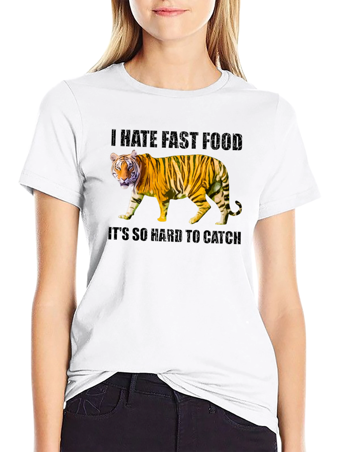 Black Funny Tiger Fast Food Humor Graphic T-Shirt view 9