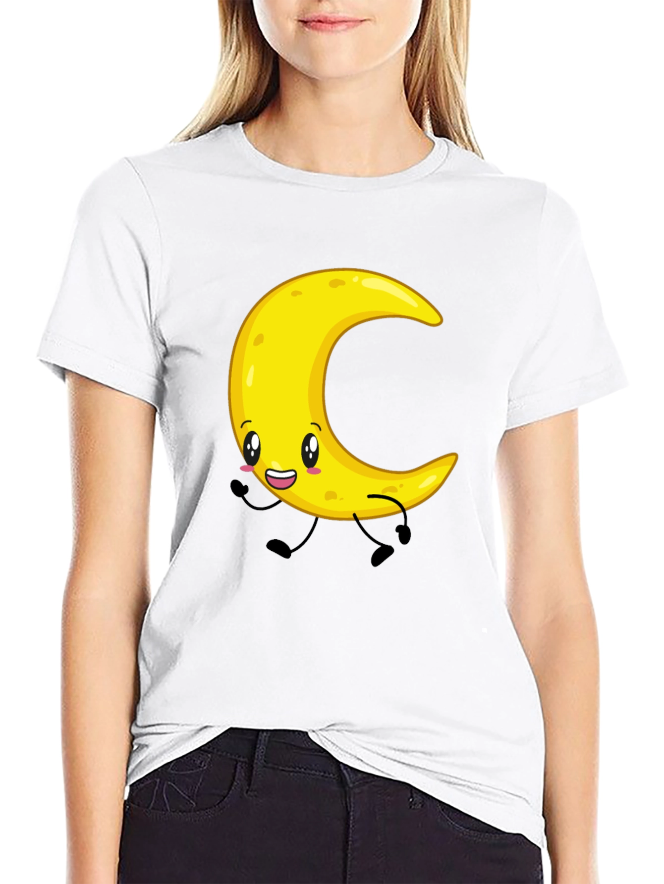 Black Crescent Moon Cartoon Graphic Tee - Black view 9