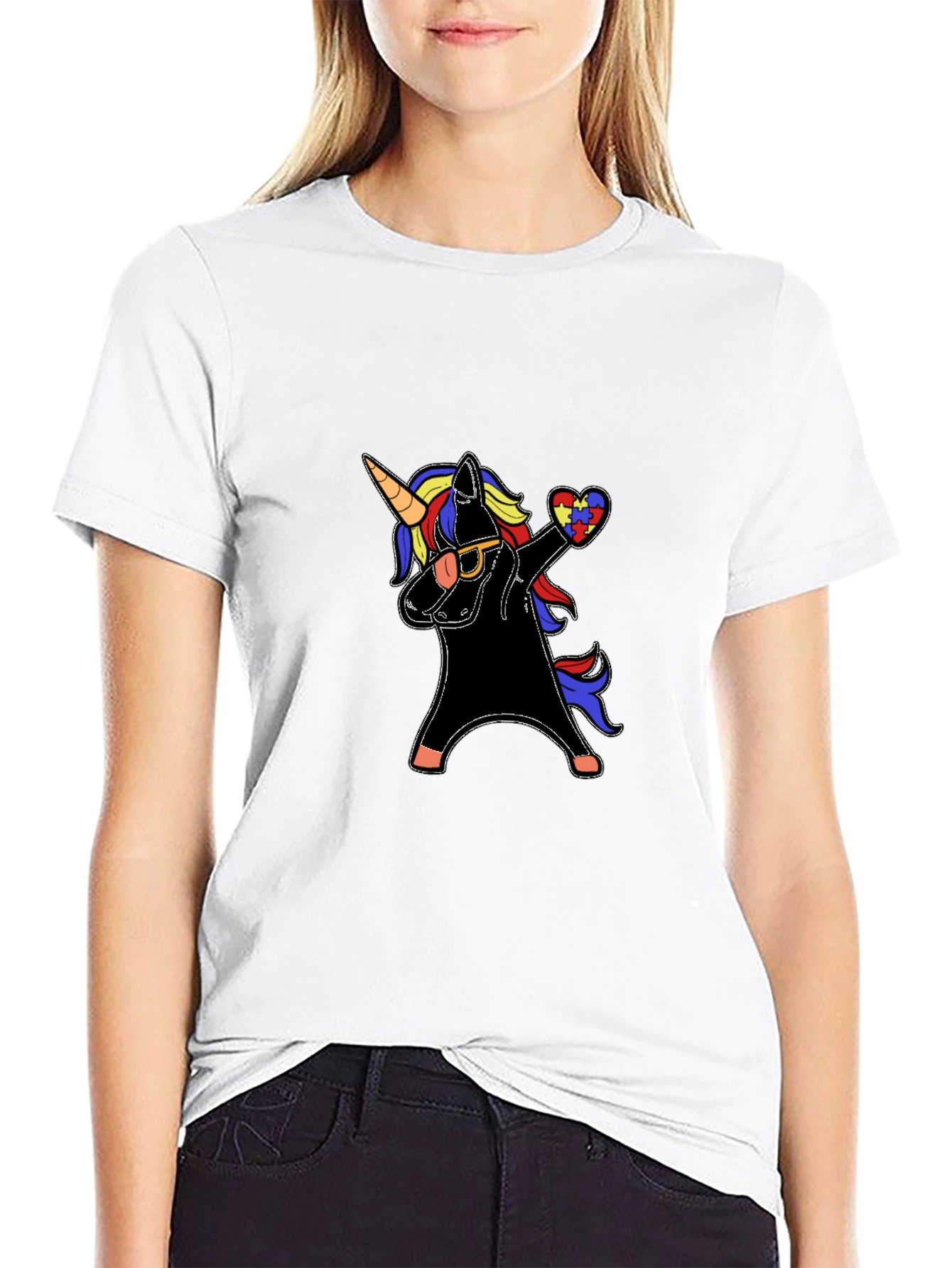 Black Unicorn Autism Awareness Dabbing T-Shirt view 9