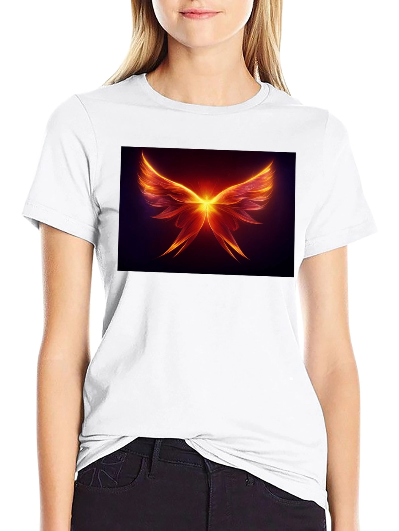 Black Fiery Wings Graphic Tee - Black Cotton Blend view 9