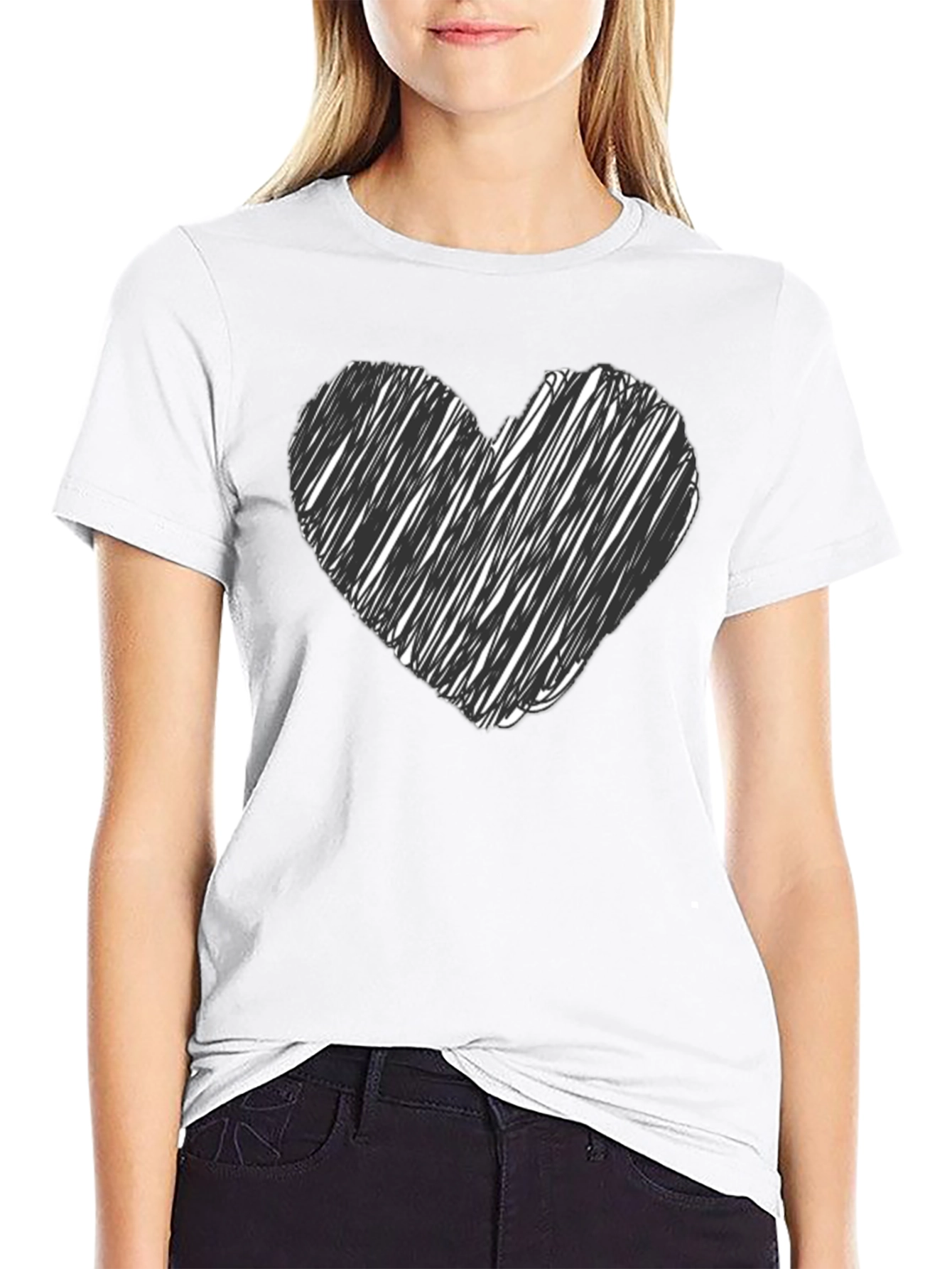Black Heart Scribble Graphic Tee - Black Casual T-Shirt view 9