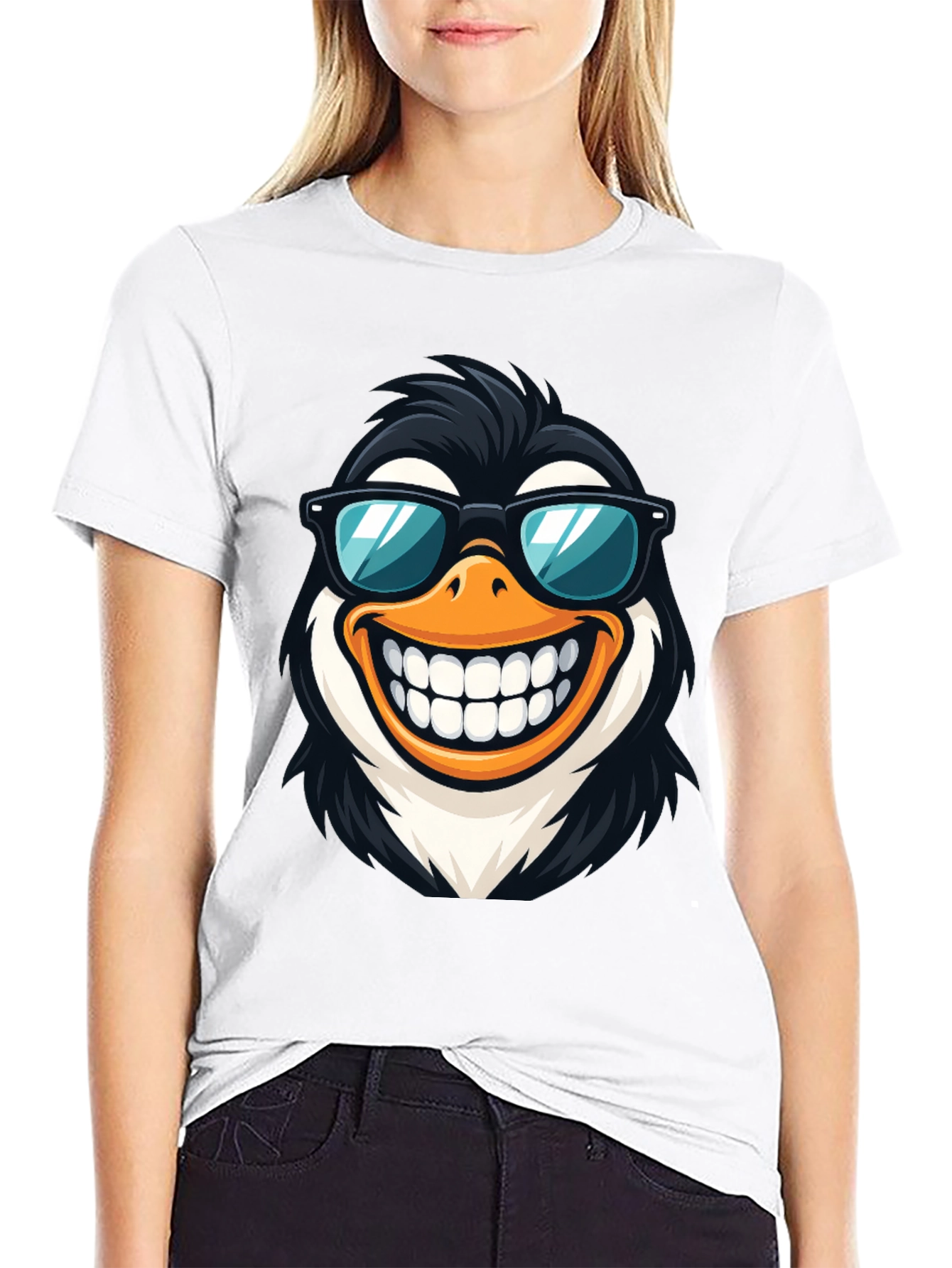 Black Cool Penguin Graphic Tee - Black Cotton T-Shirt view 9
