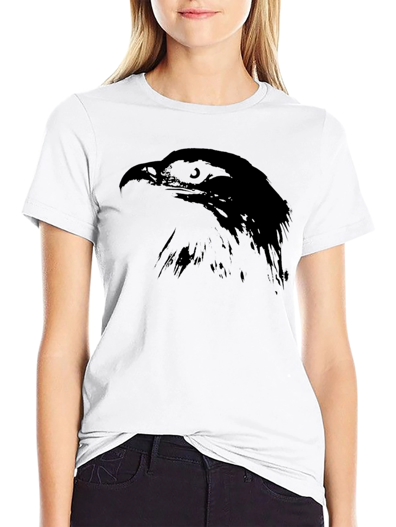 Black Black T-Shirt with Hawk Silhouette view 9